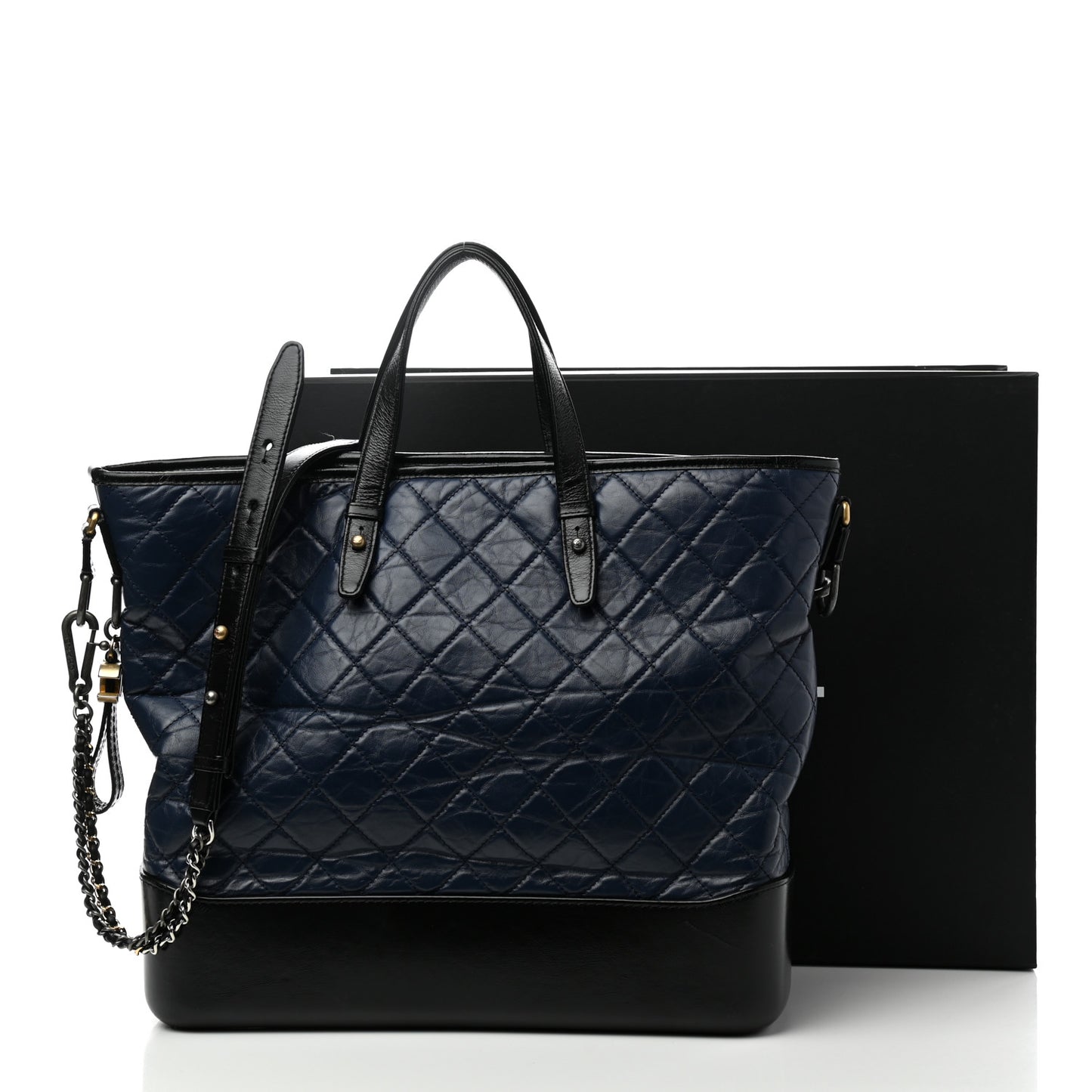 Aged Calfskin Quilted Large Gabrielle Shopping Tote Navy Black