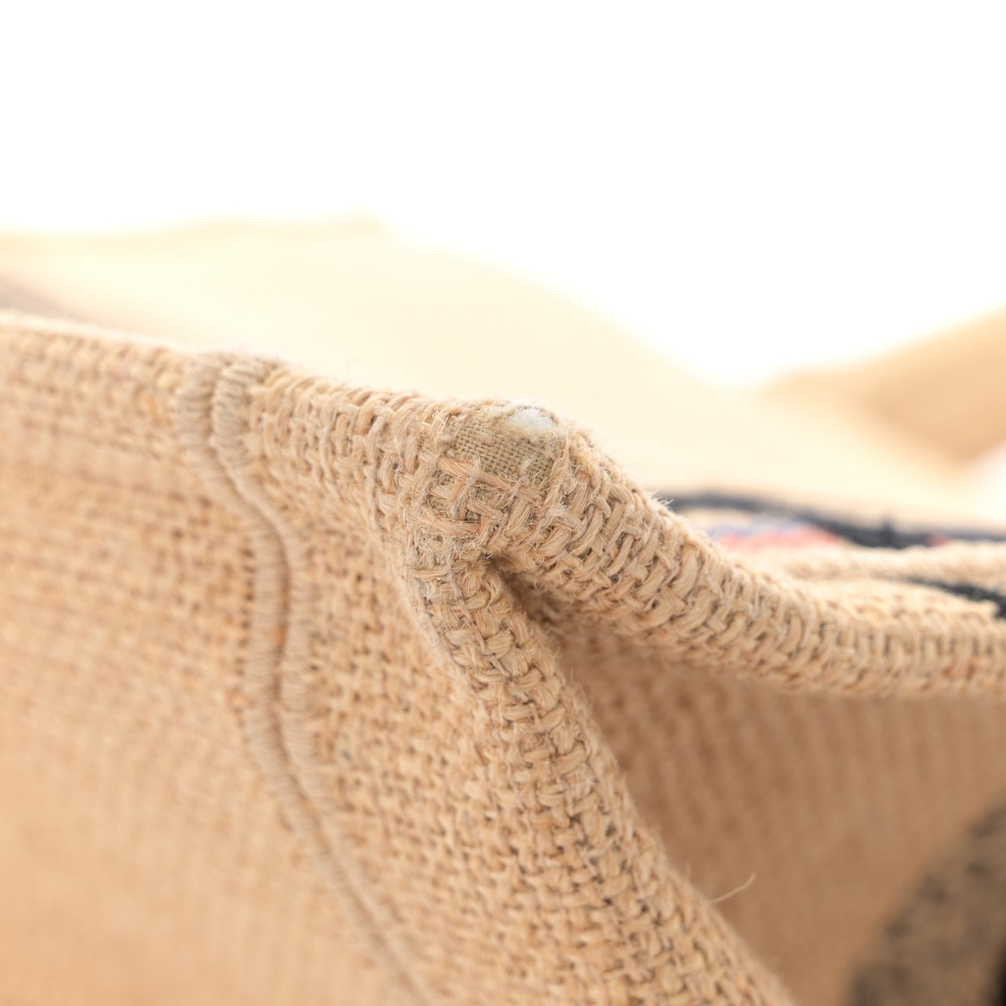 Canvas Jute Embroidered Medium Book Tote Black Beige