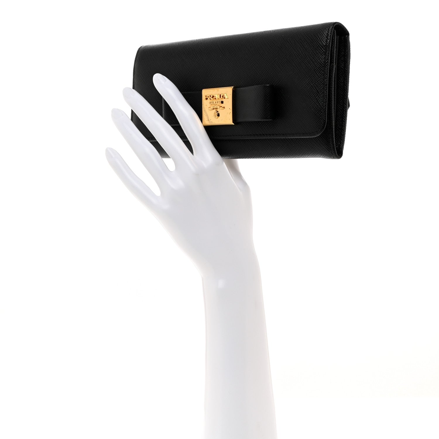 Prada Saffiano Fiocco Bow Continental Wallet Black 2 of 10