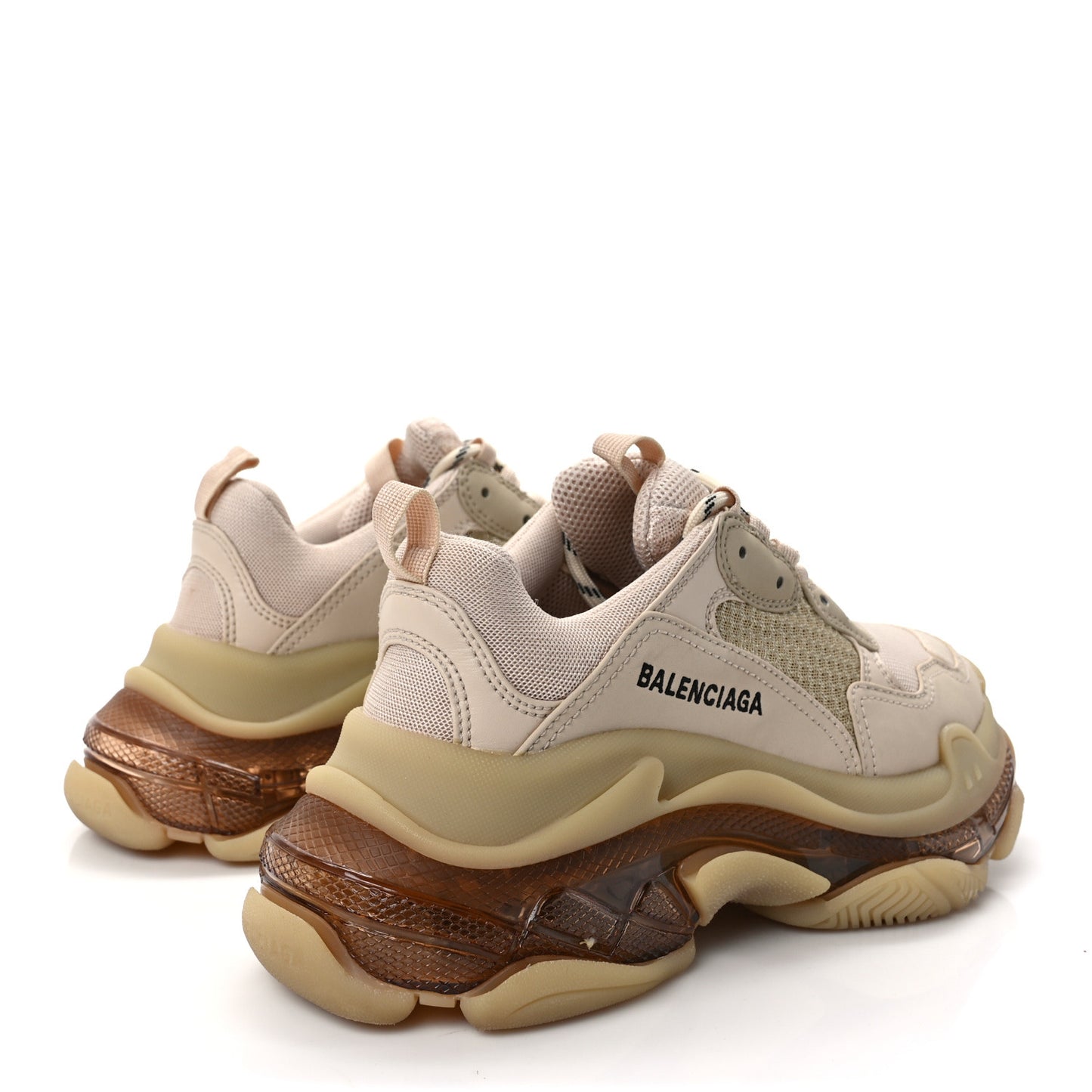 Fabric Mesh Clear Sole Womens Triple S Sneakers 38 Beige
