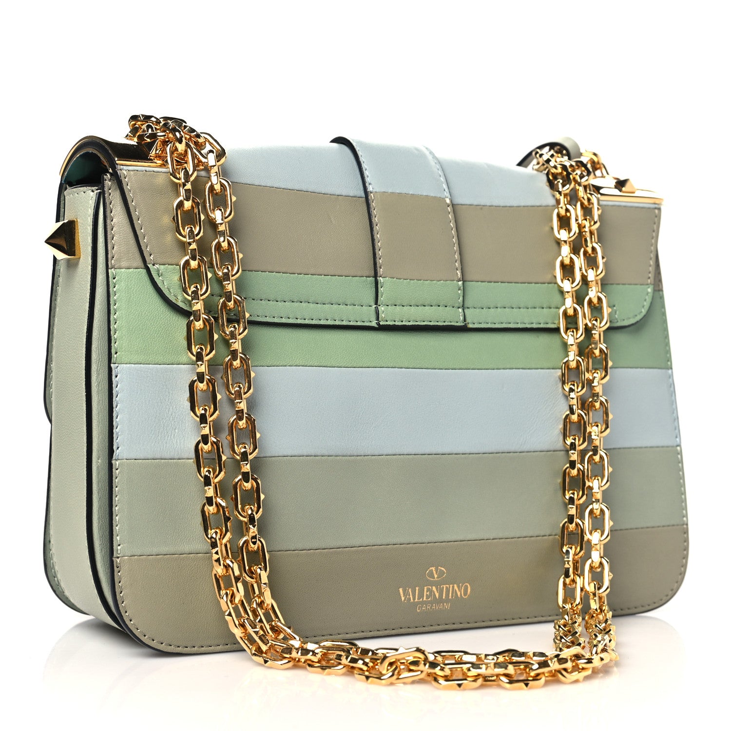 Valentino Garavani Nappa Striped B-Rockstud Flap Green 3 of 10