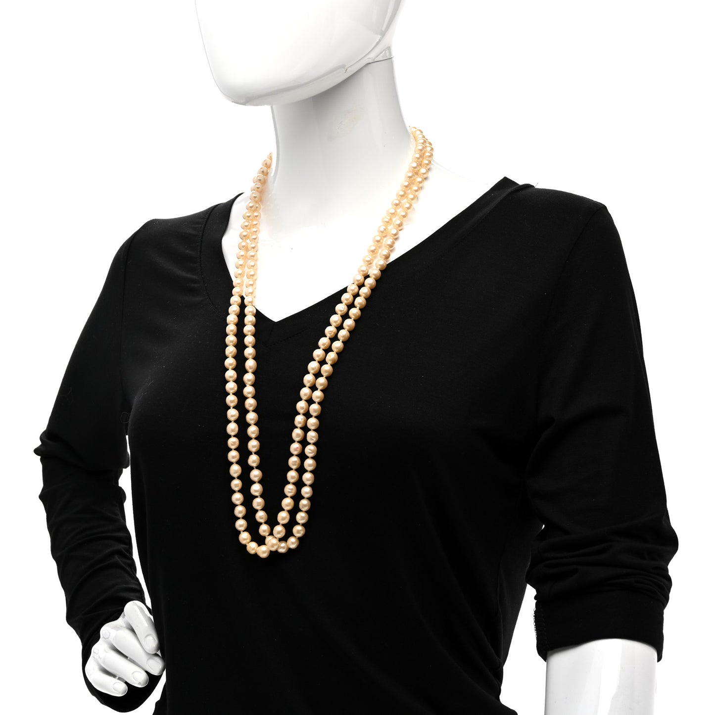 Graduated Pearl Long Necklace Gold White