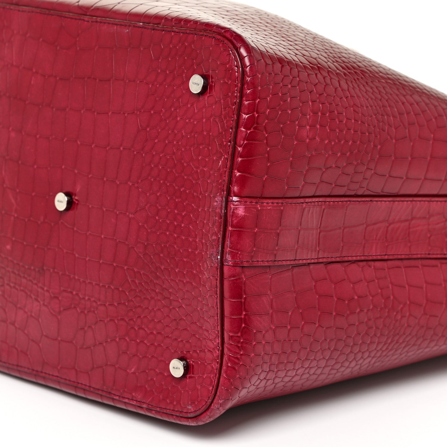 Alaia Calfskin Crocodile Embossed Bag Fuchsia 10 of 15