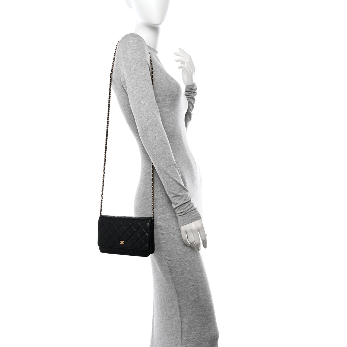 Lambskin Quilted Wallet On Chain WOC Black