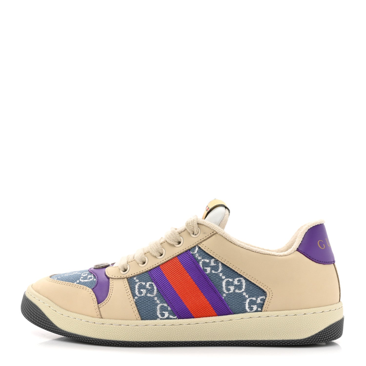 Gucci Calfskin Lame GG Monogram Web Womens Screener Sneakers 40 Blue Silver Dusty Milk Shine Purple 1 of 13
