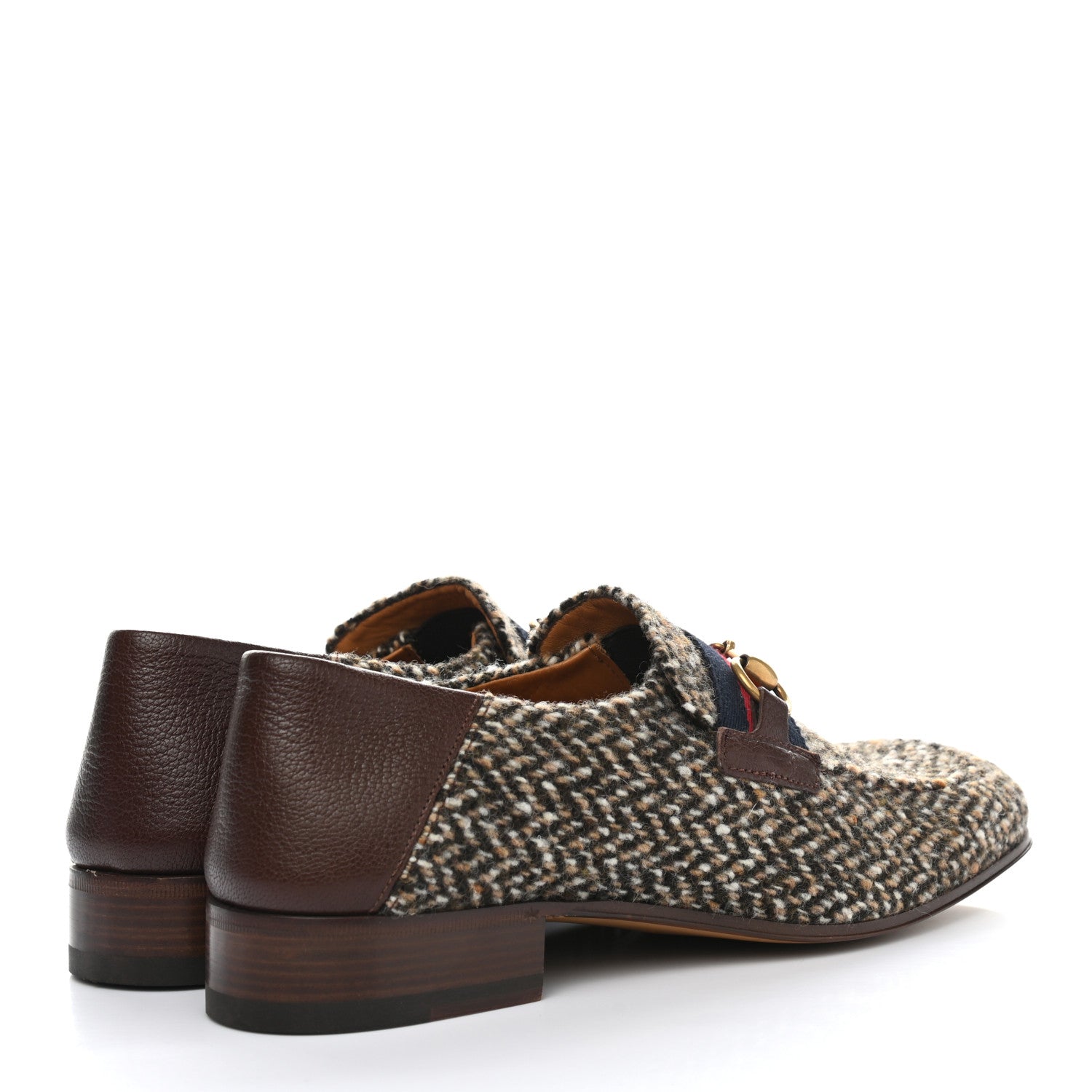Gucci Tweed Web Herringbone Mens Horsebit Loafers 8 Dark Brown 4 of 10