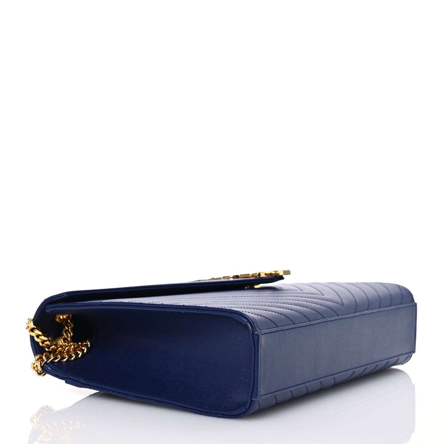 Grain De Poudre Matelasse Chevron Large Monogram Satchel Navy Blue