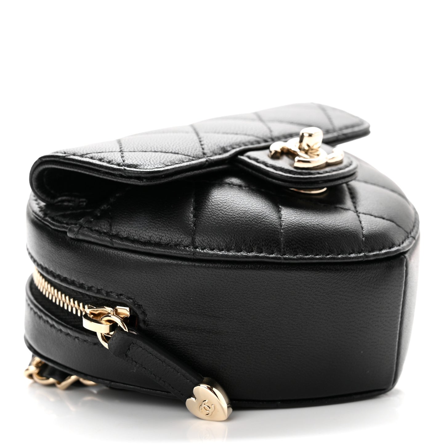 Lambskin Quilted CC In Love Heart Waist Belt Bag With Chain Black