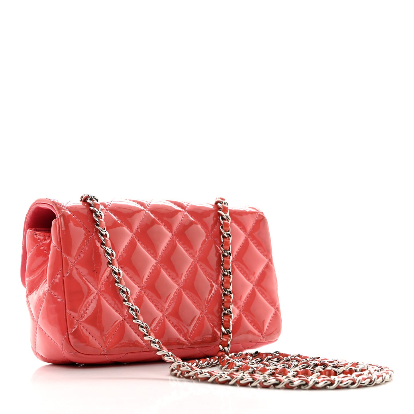 Patent Calfskin Quilted Extra Mini Rectangular Flap Pink