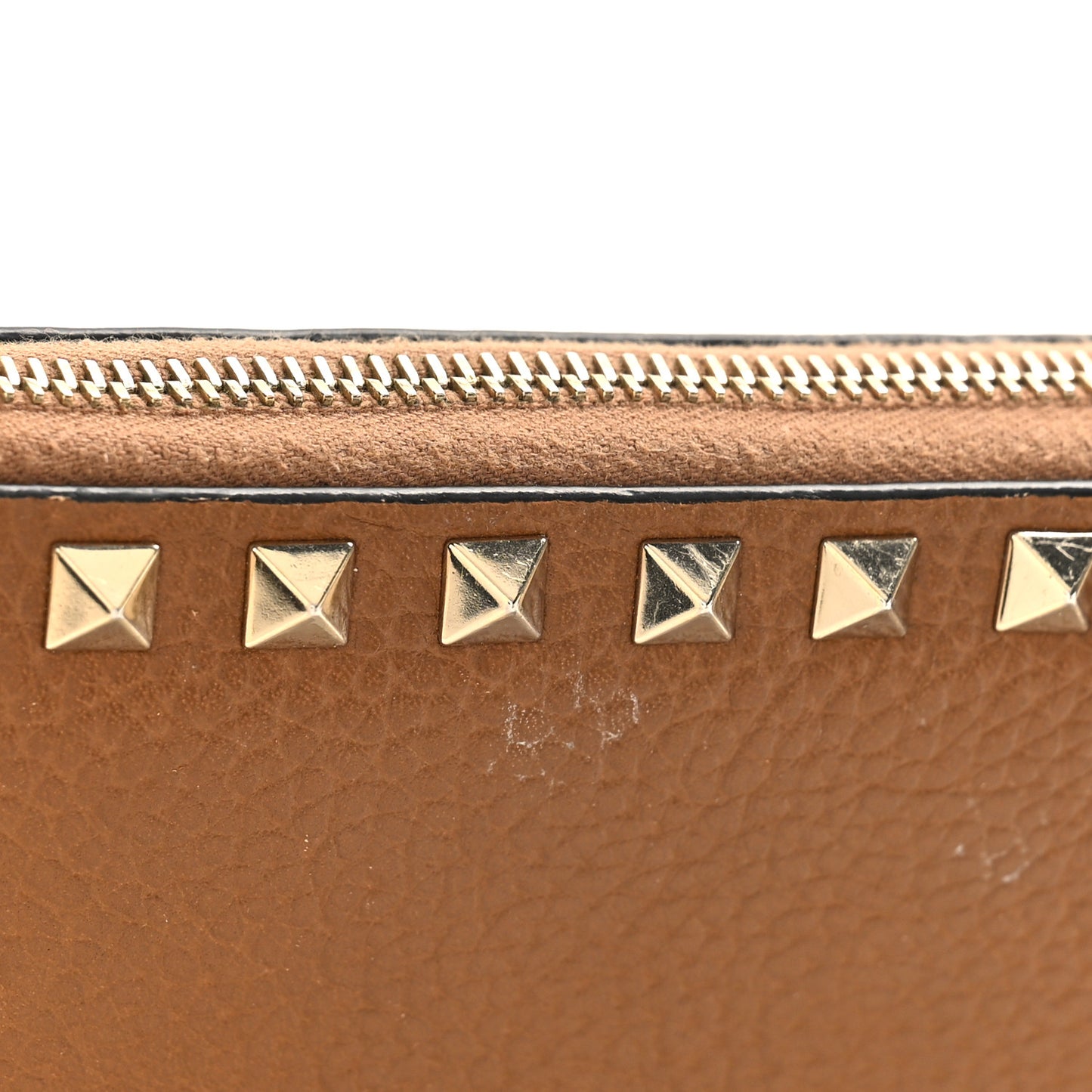 Grained Calfskin Rockstud Zip Around Wallet Bright Cognac