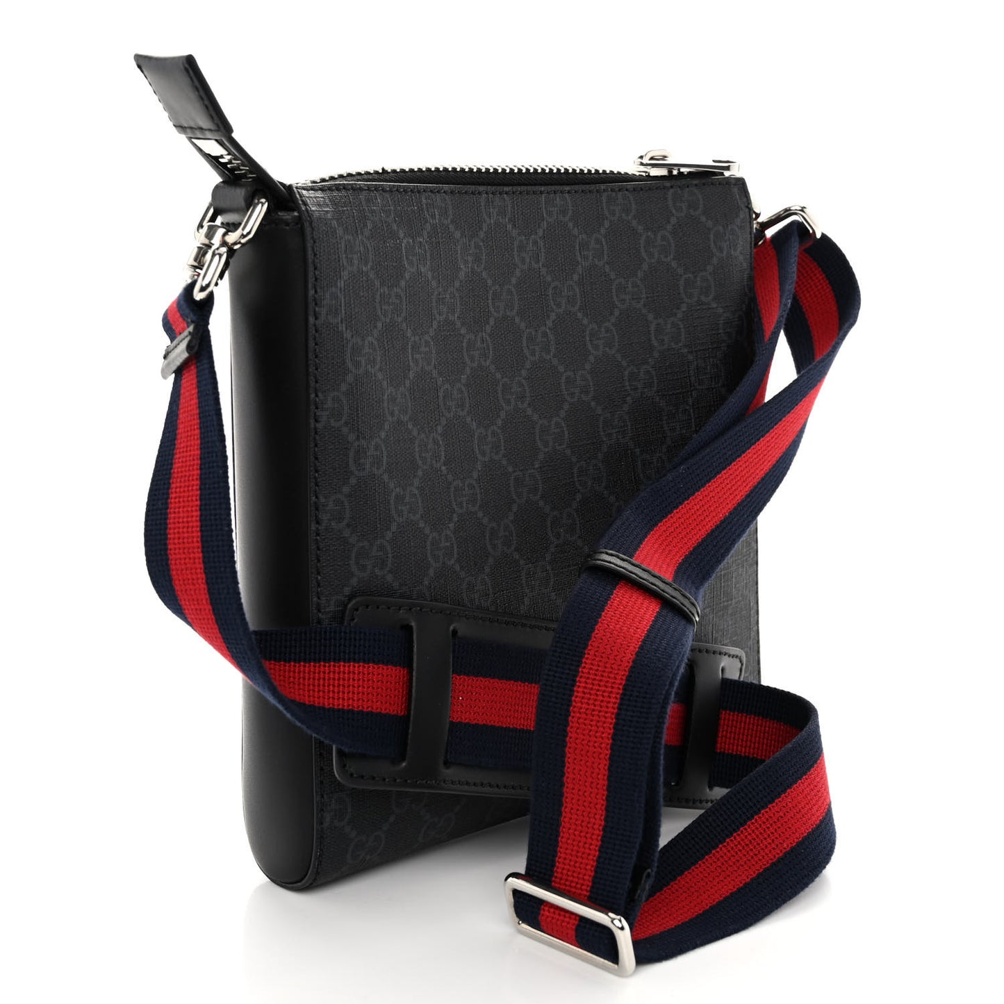 GG Supreme Monogram Web Small Flat Messenger Bag Black Grey