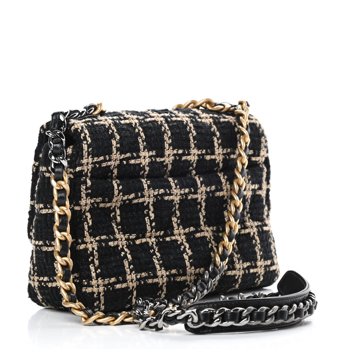 Tweed Quilted Medium Chanel 19 Flap Black Beige