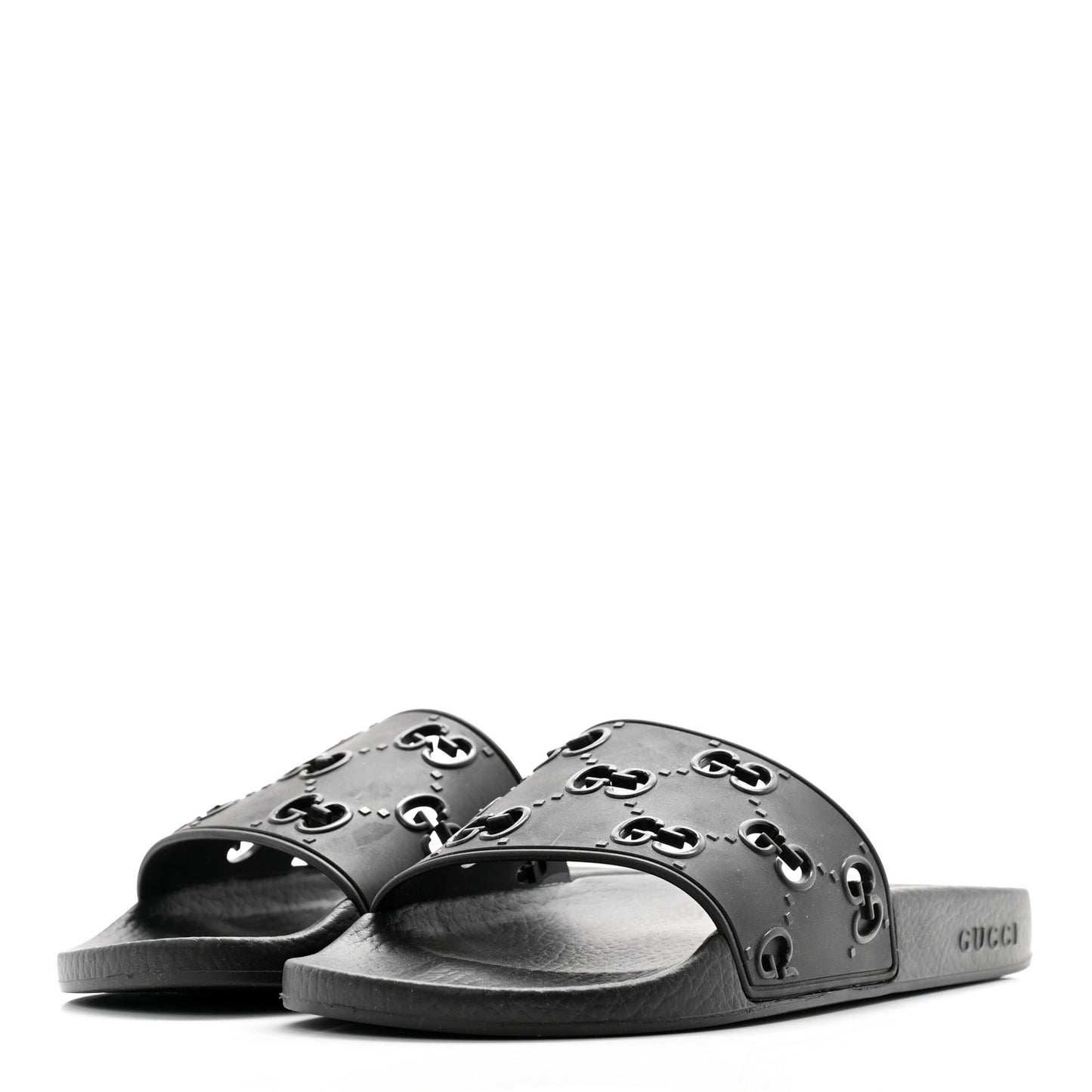 Rubber GG Monogram Perforated Womens Slide Sandals 40 Black