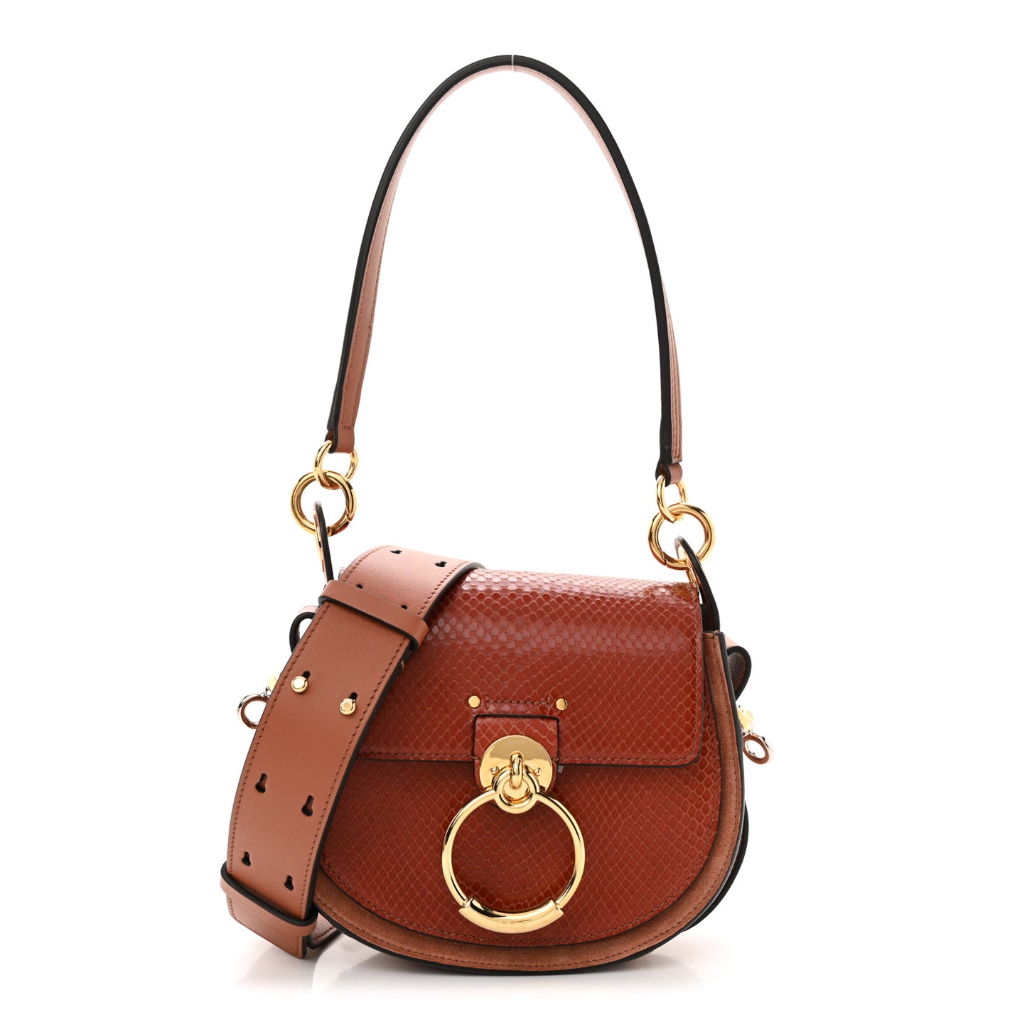 Calfskin Python Embossed Small Tess Bag Sepia Brown