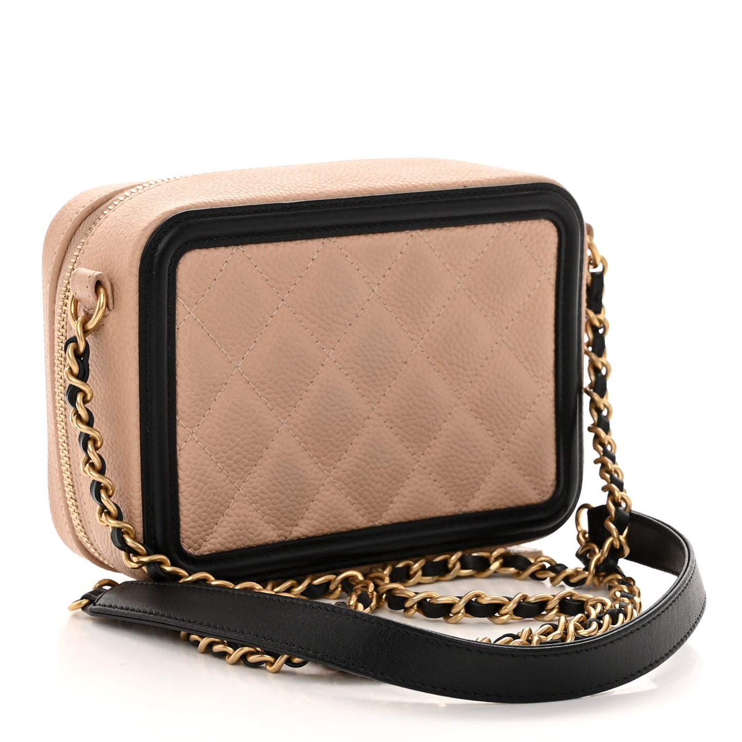 Caviar Quilted CC Filigree Vanity Clutch With Chain Beige Black