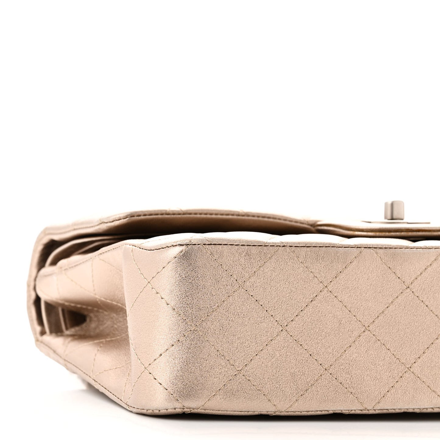 Metallic Calfskin Quilted Medium Double Flap Khaki