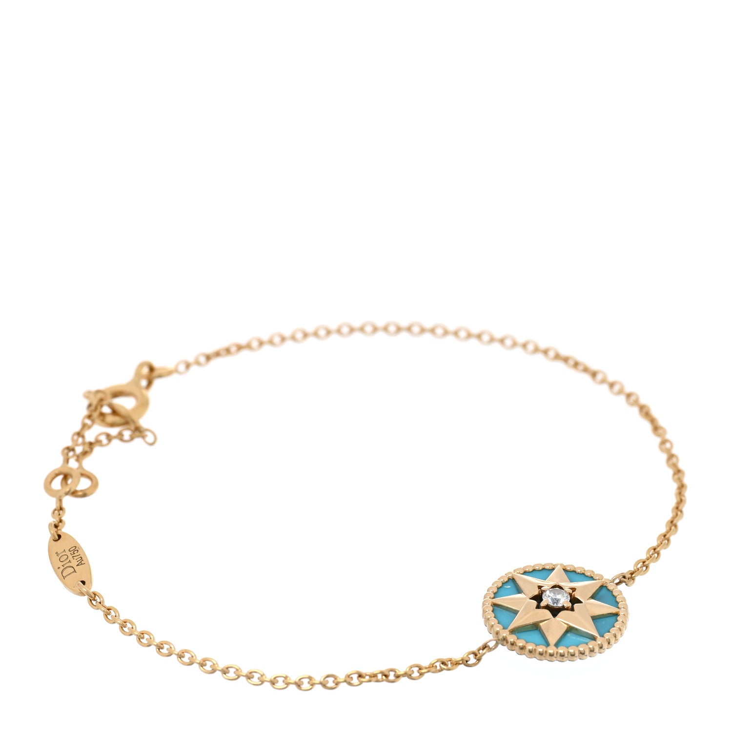 Christian Dior 18K Yellow Gold Diamond Turquoise Rose des Vents Bracelet 1 of 4