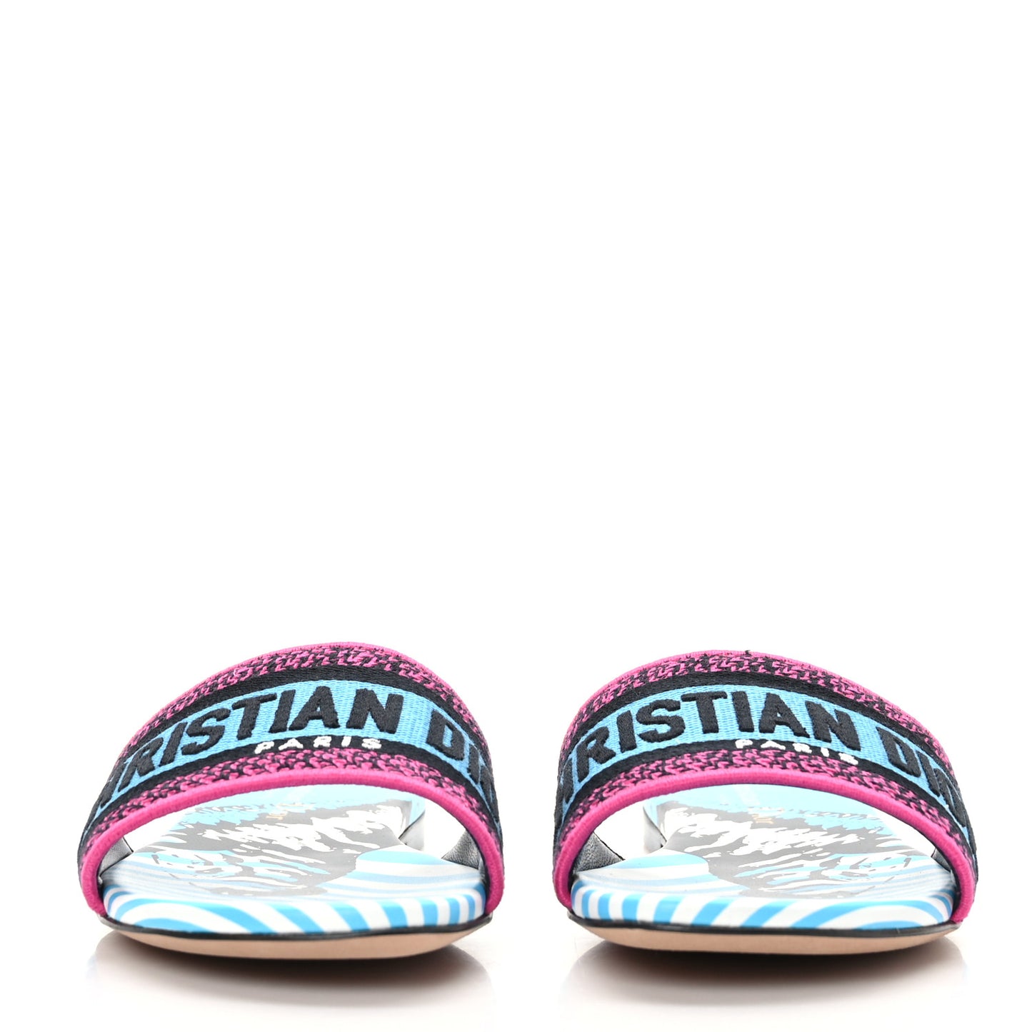 Canvas D-Jungle Pop Embroidered Dway Flat Slide Sandals 35.5 Bright Blue Pink Multicolor