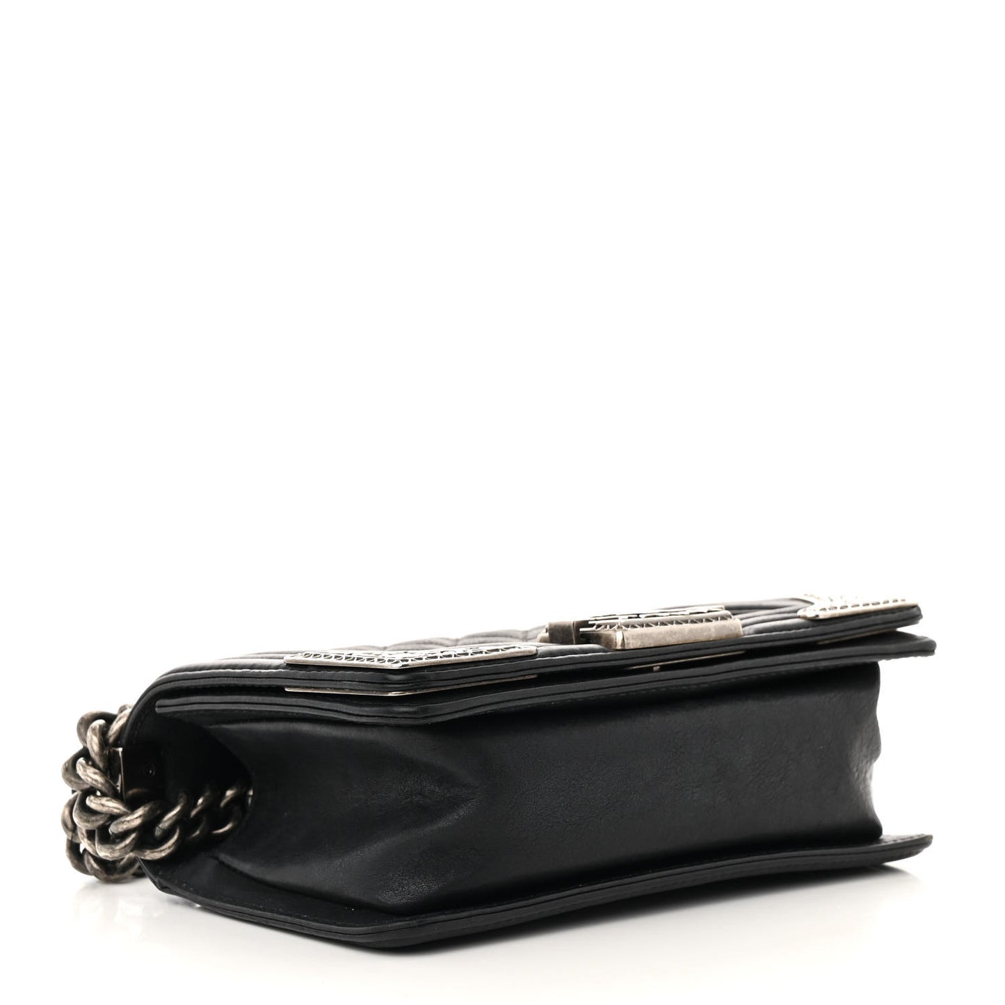 Calfskin Quilted Embellished Metal Small Boy Flap Black