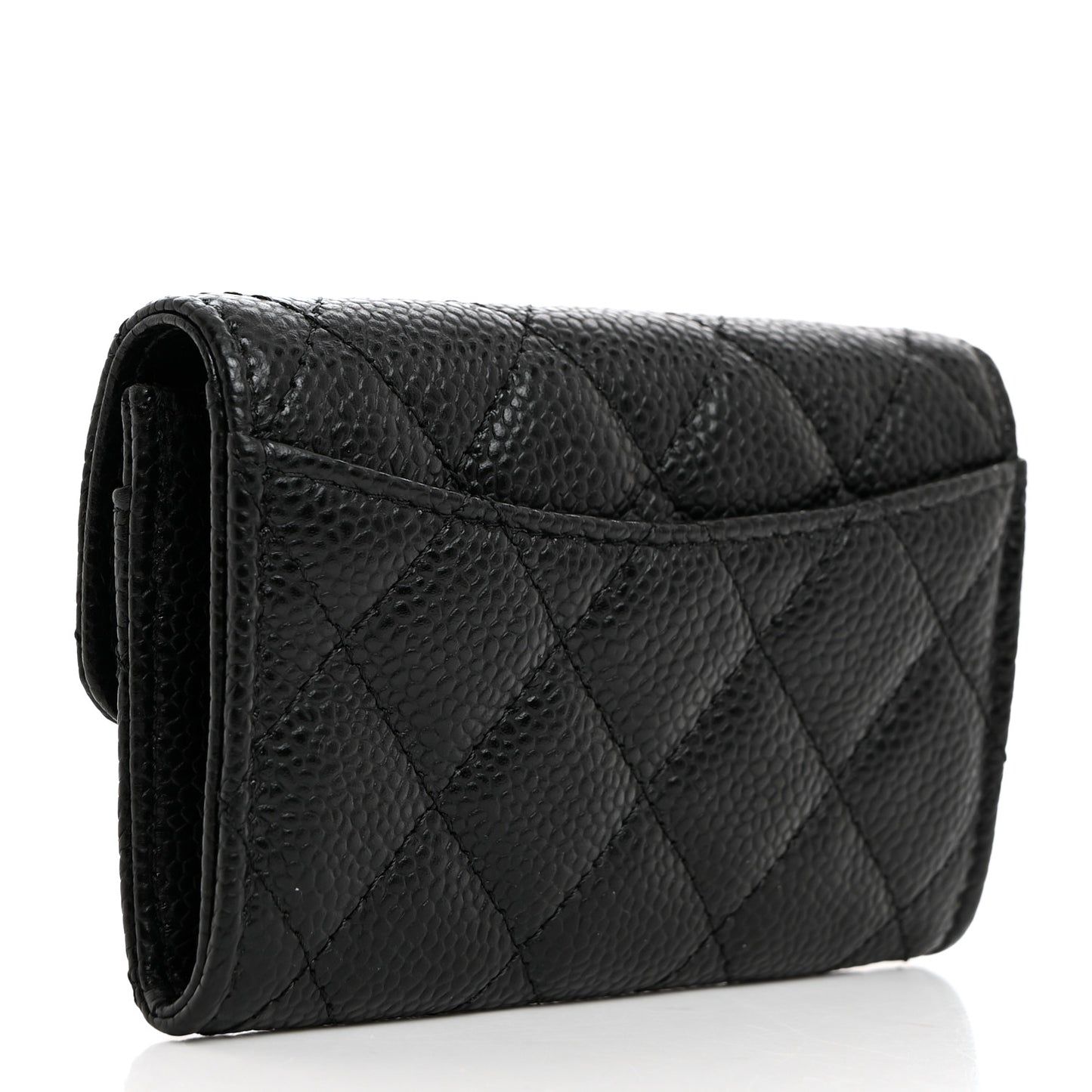 Caviar Quilted Flap Card Holder Wallet Black