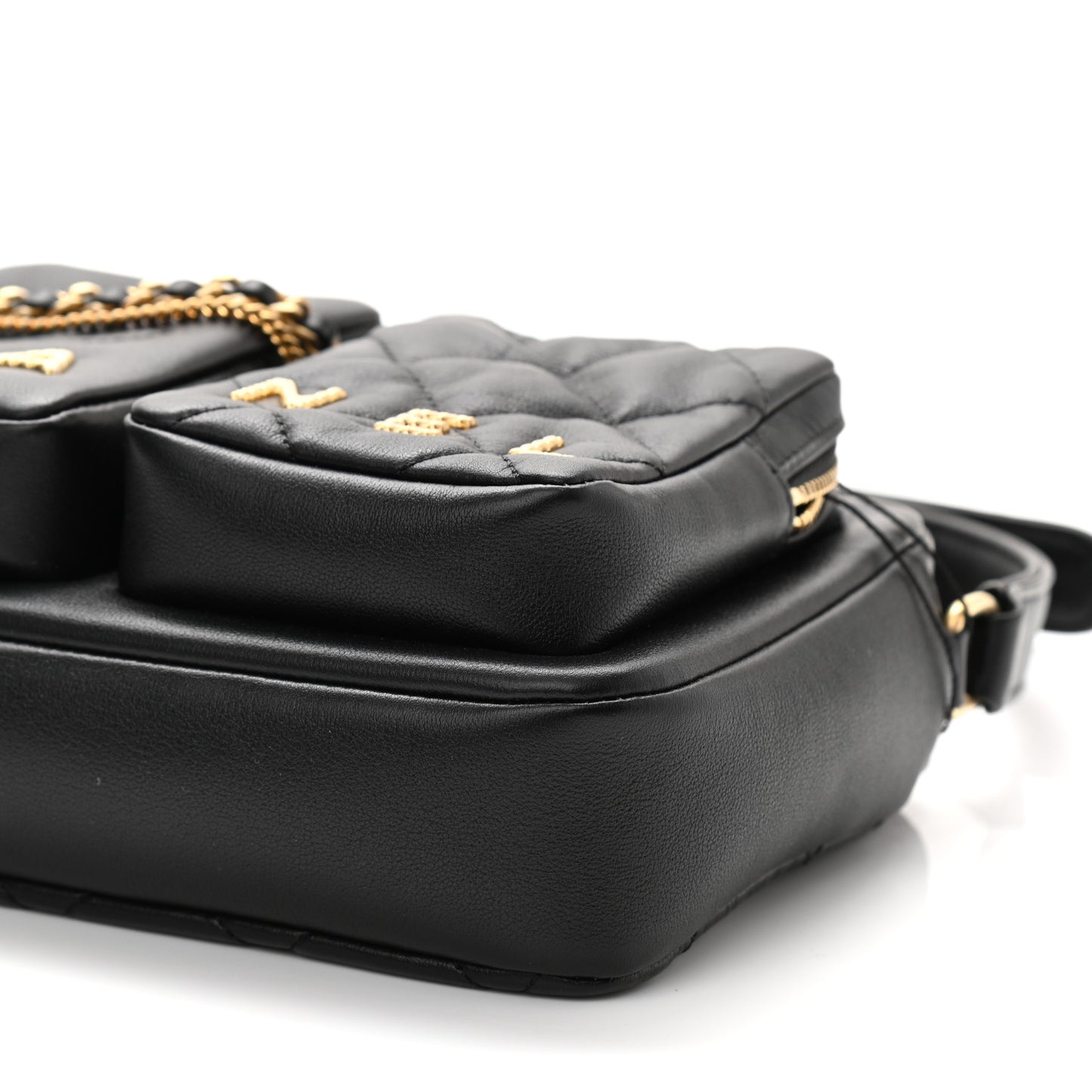 Calfskin Quilted Small Camera Case Black