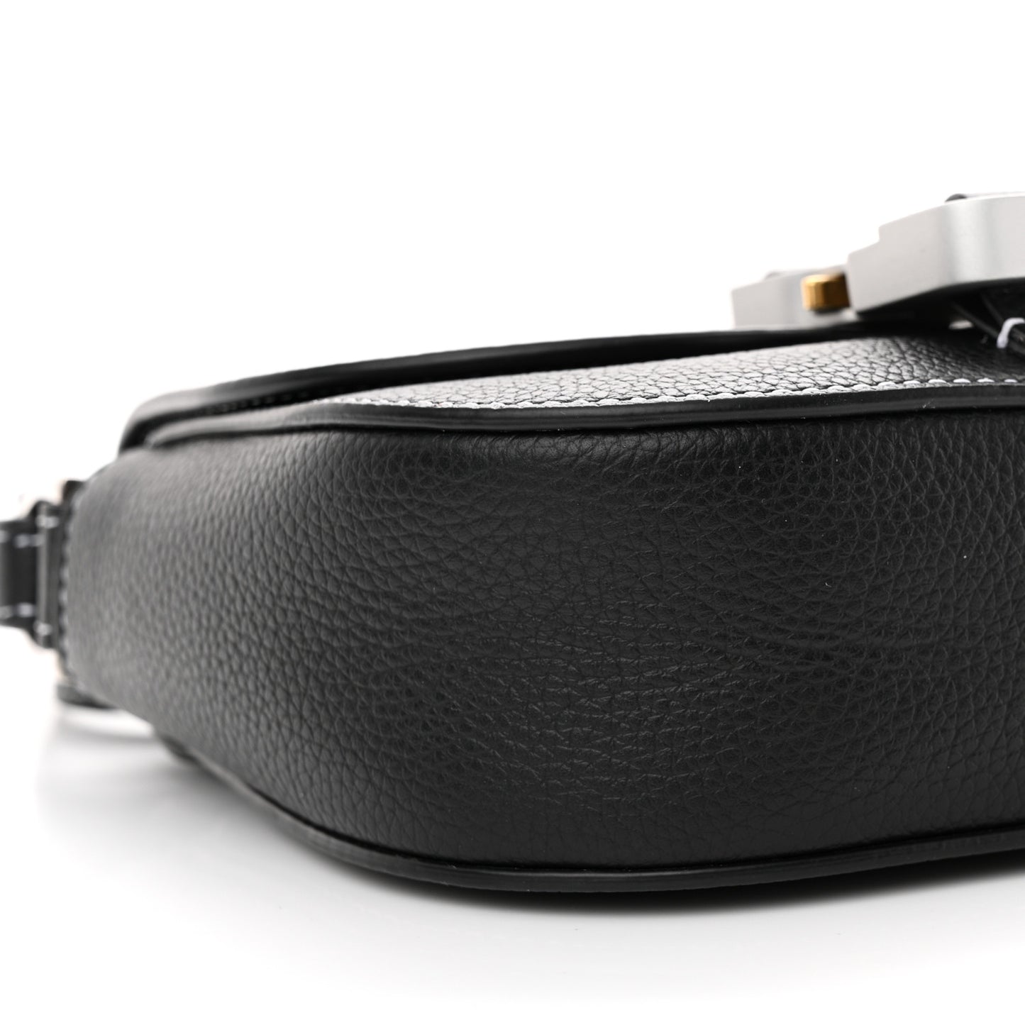 Grained Calfskin Saddle Pouch With Strap Black
