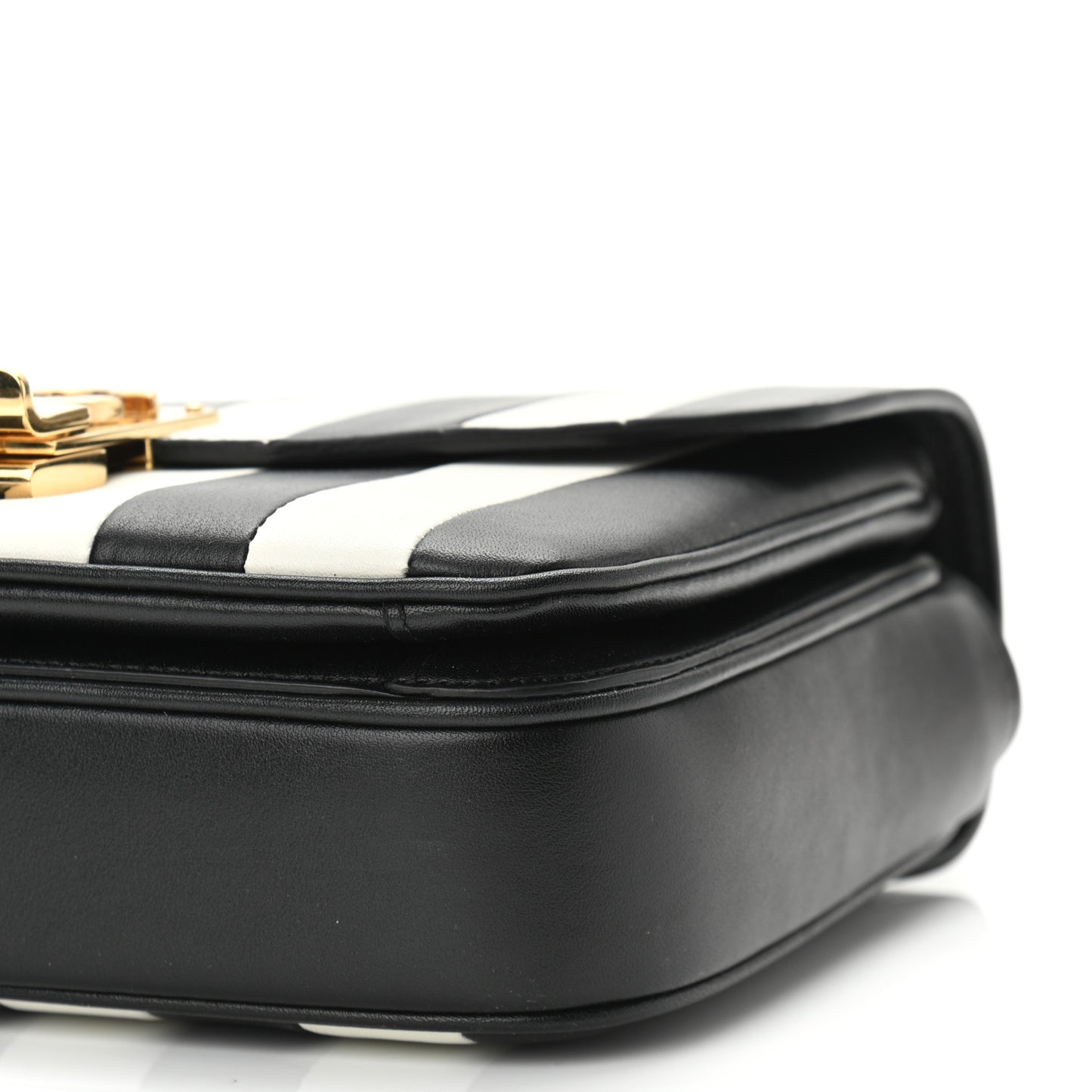 Shiny Calfskin Stripes Small C Bag Black