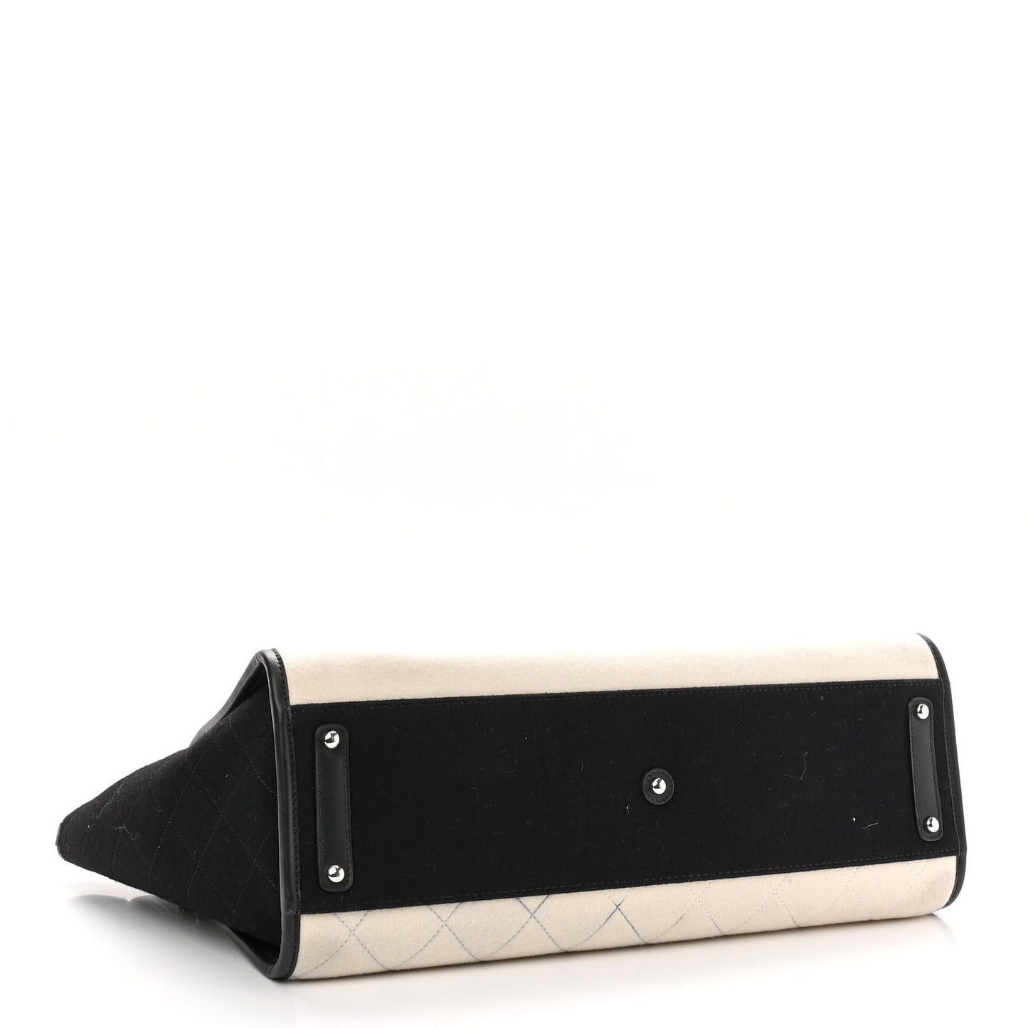 Wool Felt Calfskin Large Deauville Tote White Black