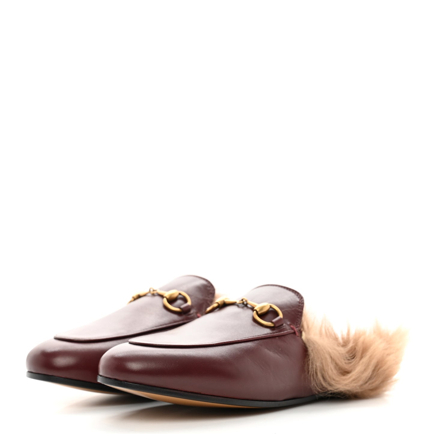 Calfskin Fur Womens Princetown Slippers 35.5 Vintage Bordeaux