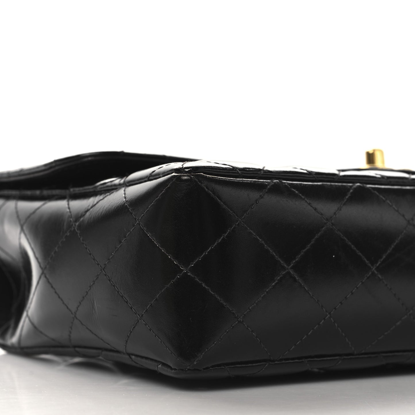 Patent Quilted Medium Rectangular Kelly Flap Bag Black