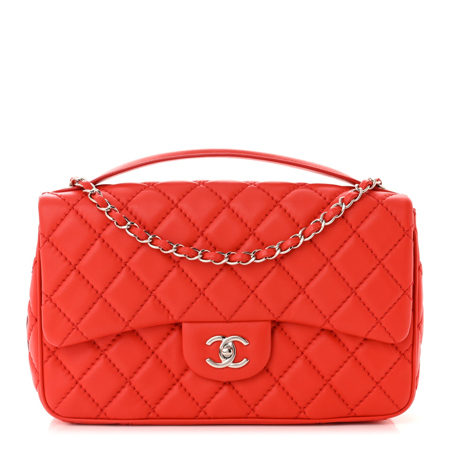 Lambskin Quilted Easy Carry Jumbo Flap Red
