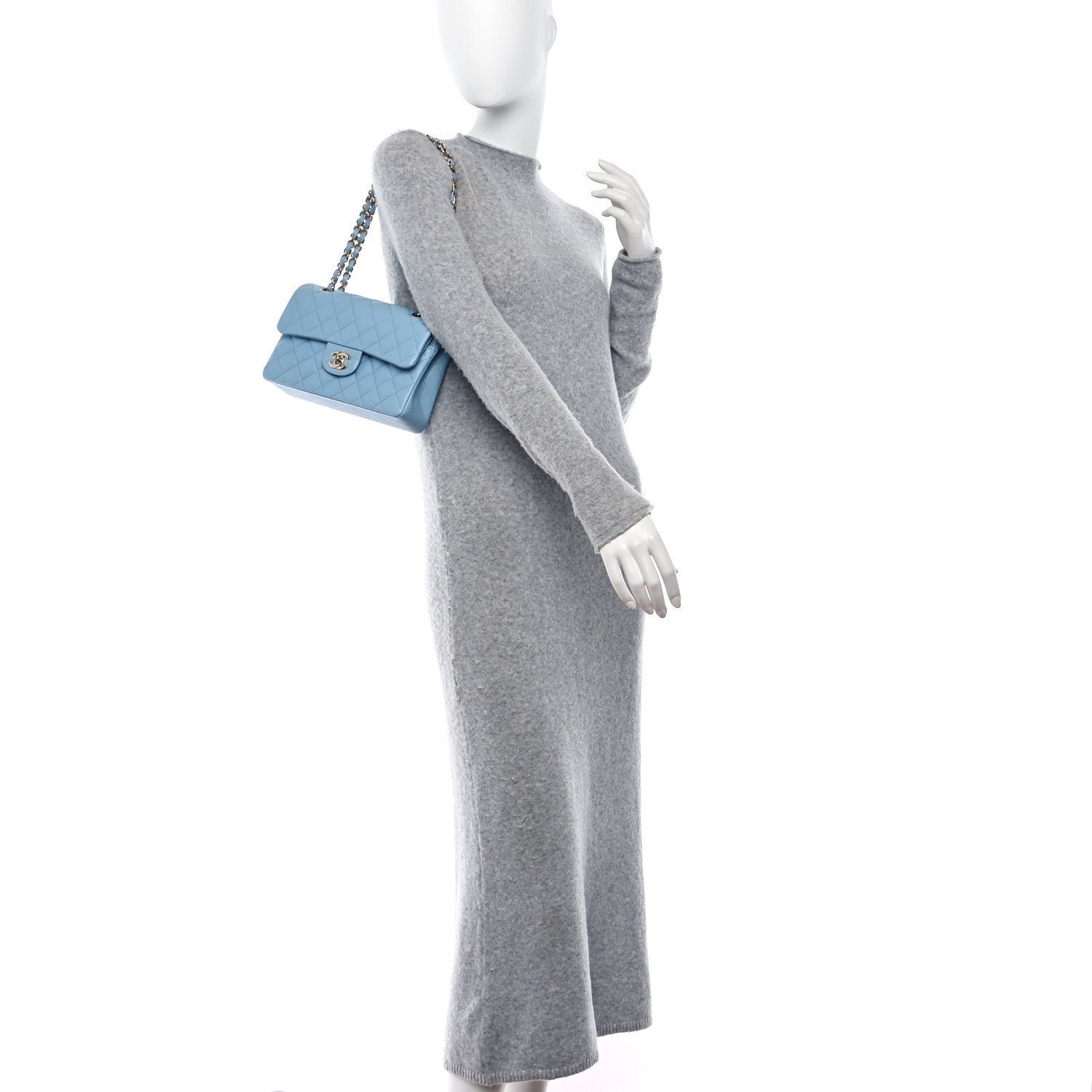 Chanel Caviar Quilted Small Double Flap Light Blue 2 of 10
