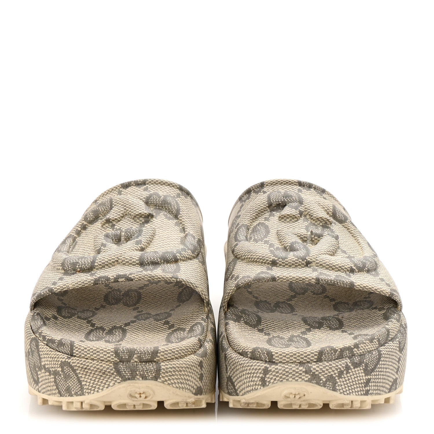 Gucci Cubic Rubber GG Monogram Womens Interlocking G Platform 42mm Slide Sandals 38 Beige Ebony 3 of 8