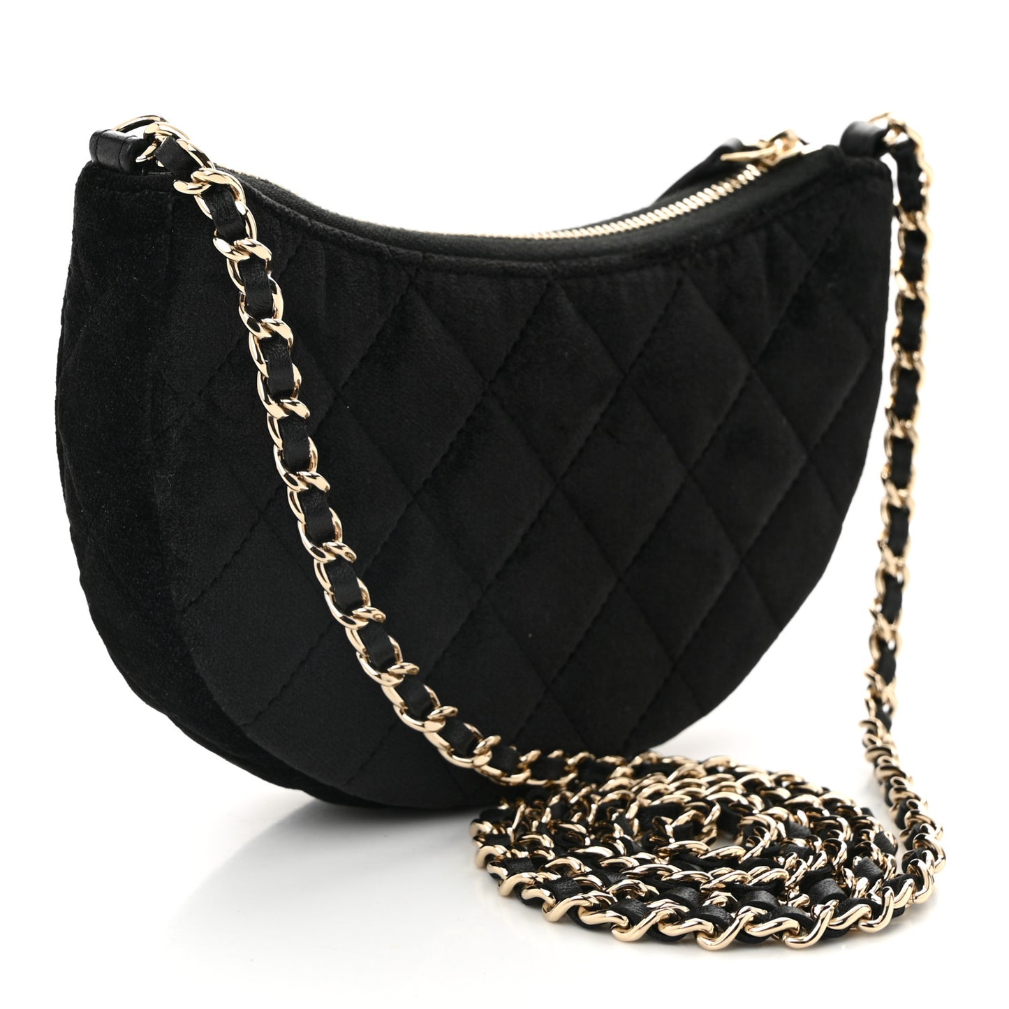 Velvet Crystal Quilted Chain Hobo Black