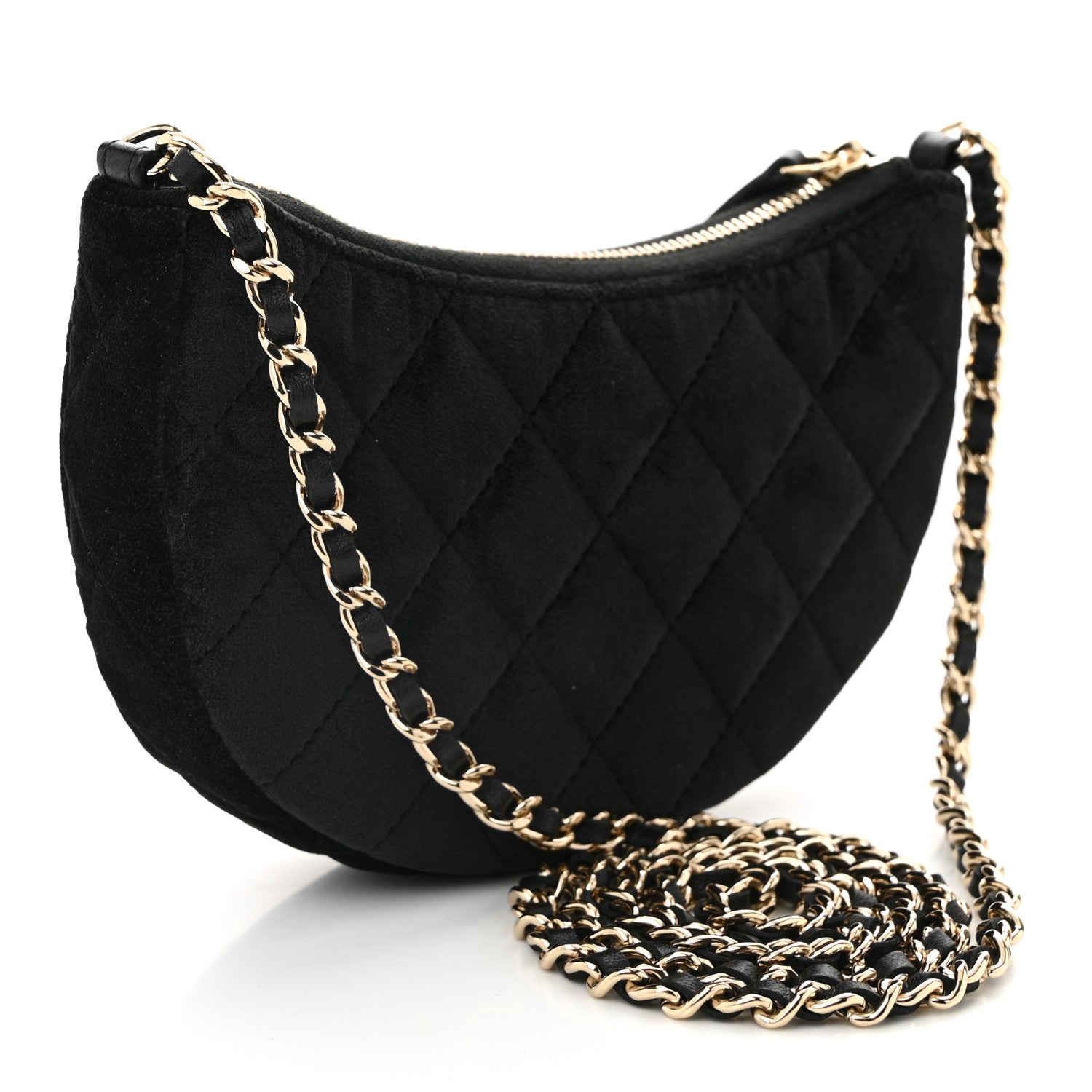 Chanel Velvet Crystal Quilted Chain Hobo Black 3 of 11