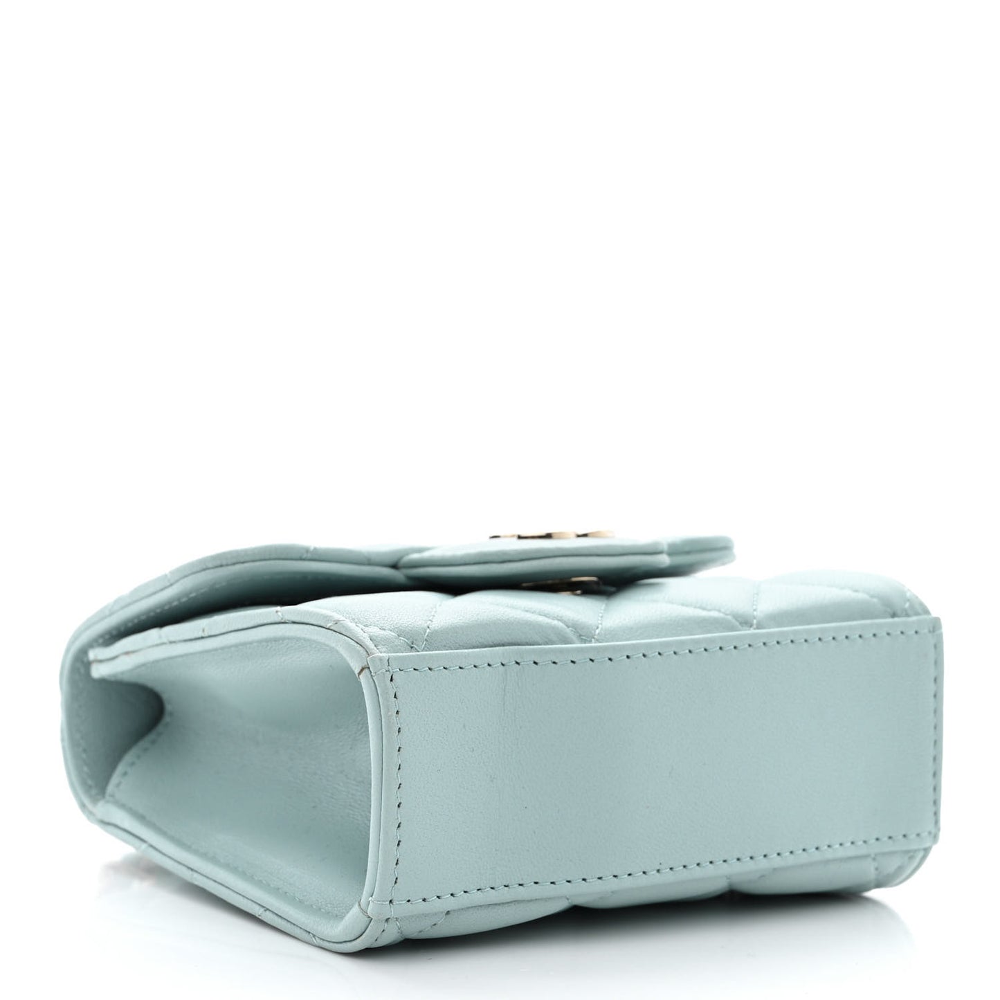 Lambskin Quilted Top Handle Flap Clutch With Chain Light Blue