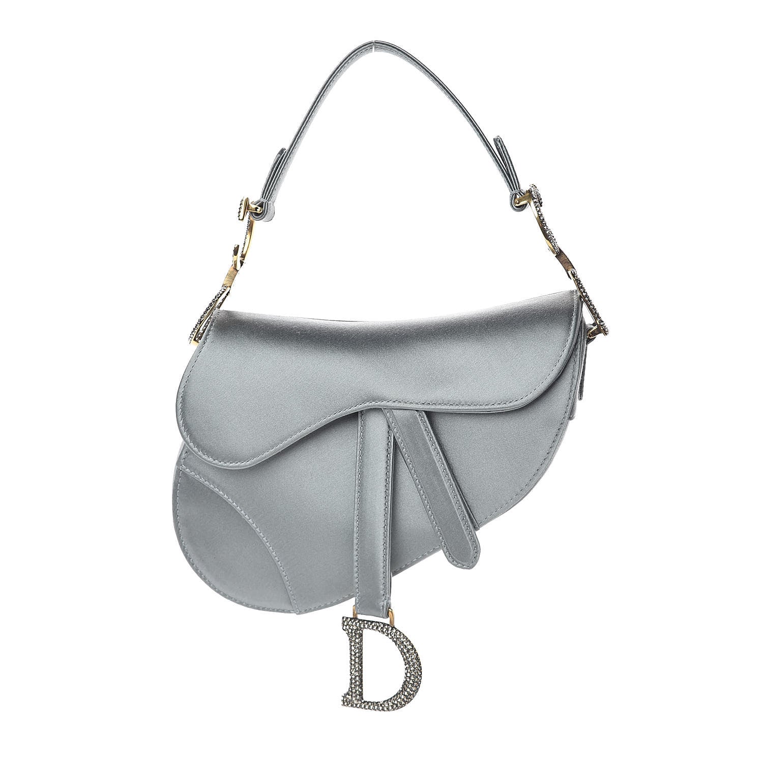 Christian Dior Satin Crystal Mini Saddle Bag Blue Gray 503072
