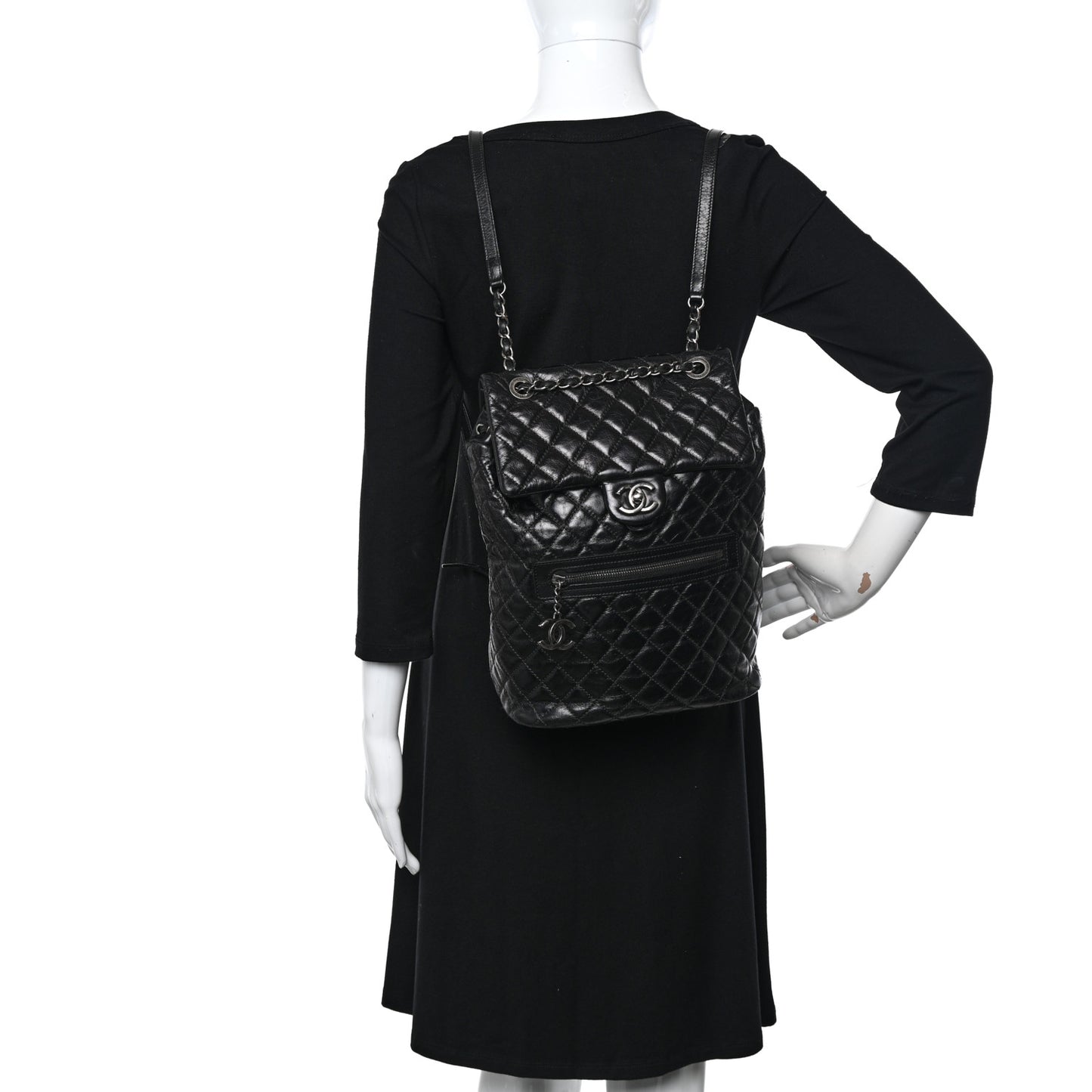 Glazed Calfskin Quilted Large Salzburg Backpack Black