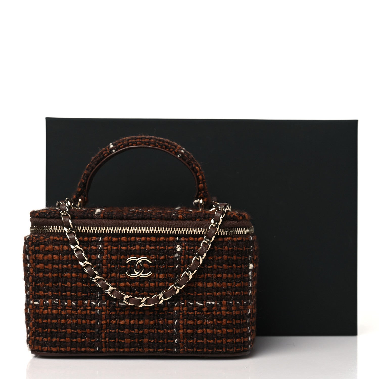 Chanel Tweed Small Top Handle Vanity Case With Chain Brown Multicolor 11 of 11