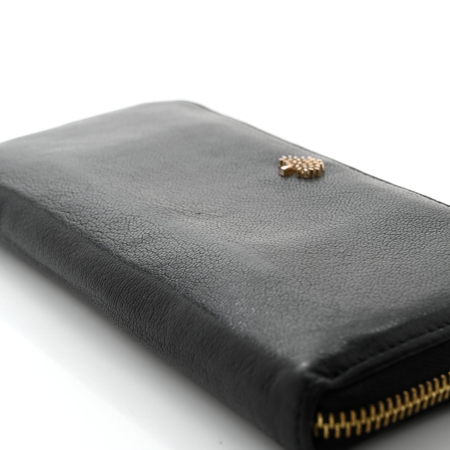Shiny Goatskin Tree Zip Around Wallet Black