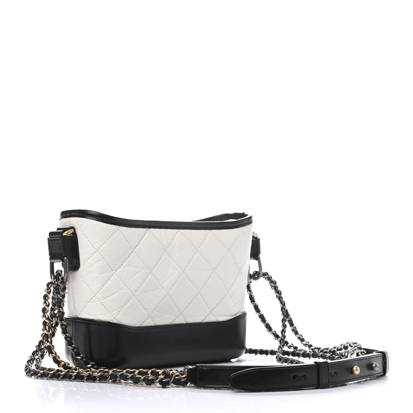 Aged Calfskin Quilted Small Gabrielle Hobo Black White