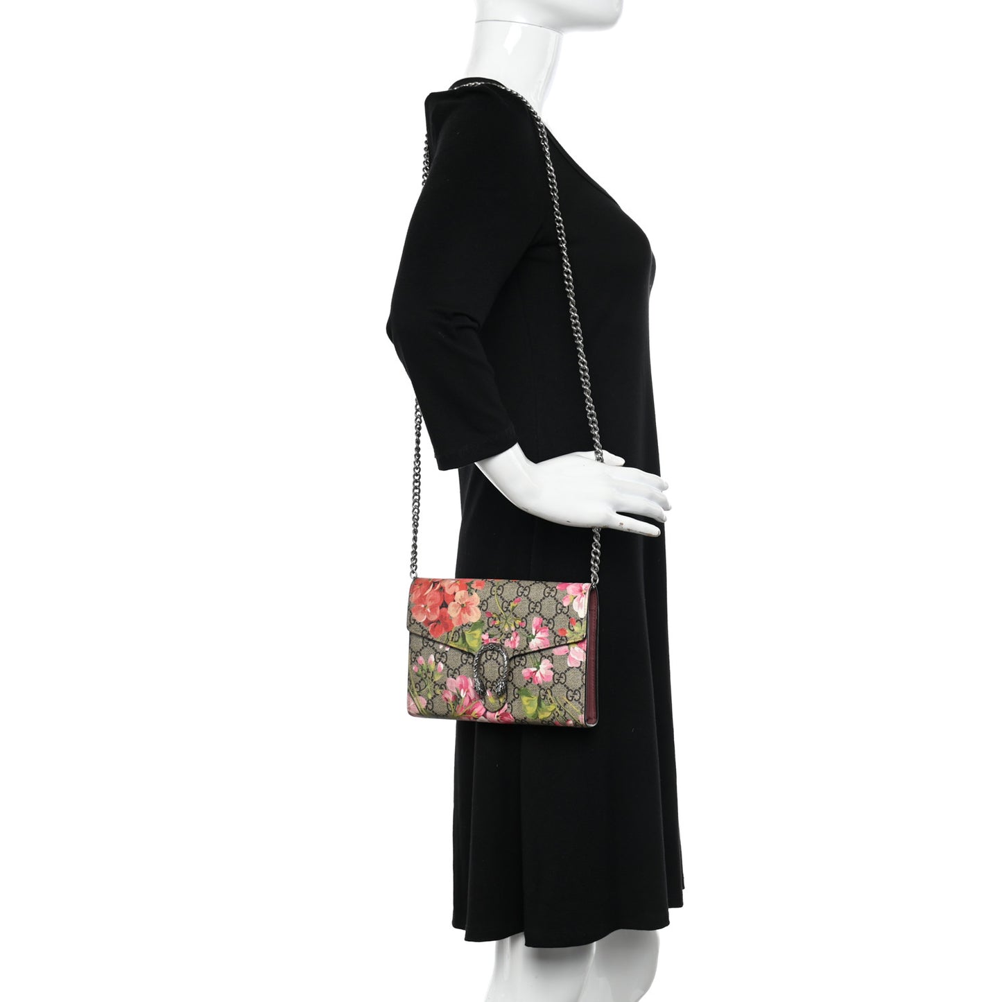 GG Supreme Monogram Blooms Mini Dionysus Chain Wallet Beige Multicolor Dry Rose