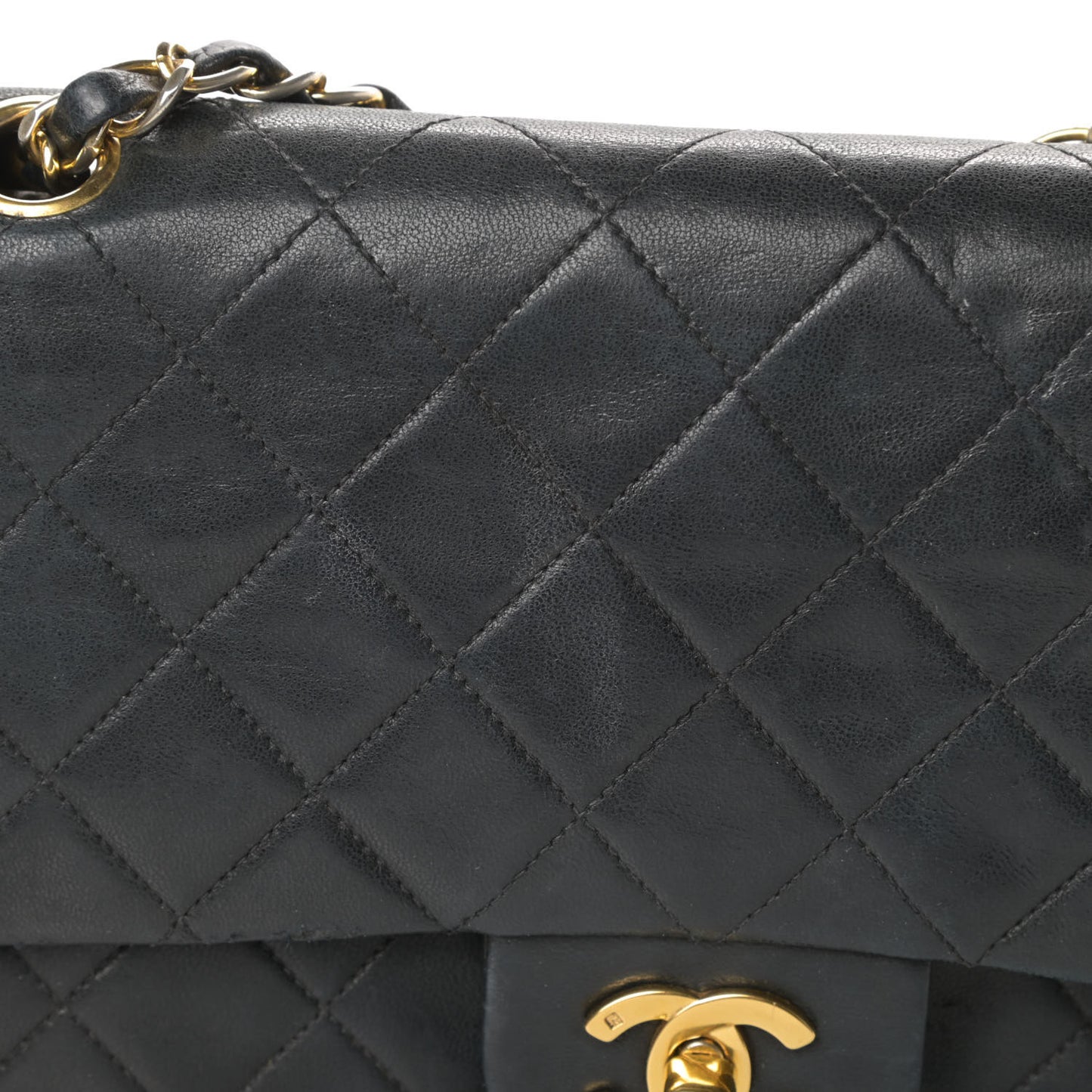 Lambskin Quilted Medium Double Flap Black