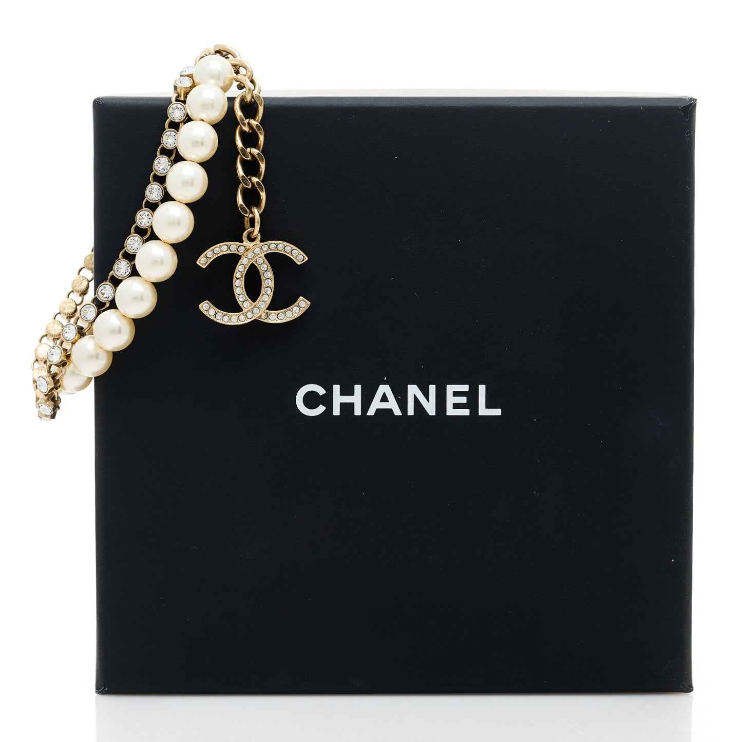 Pearl Crystal CC Double Strand Bracelet Gold White