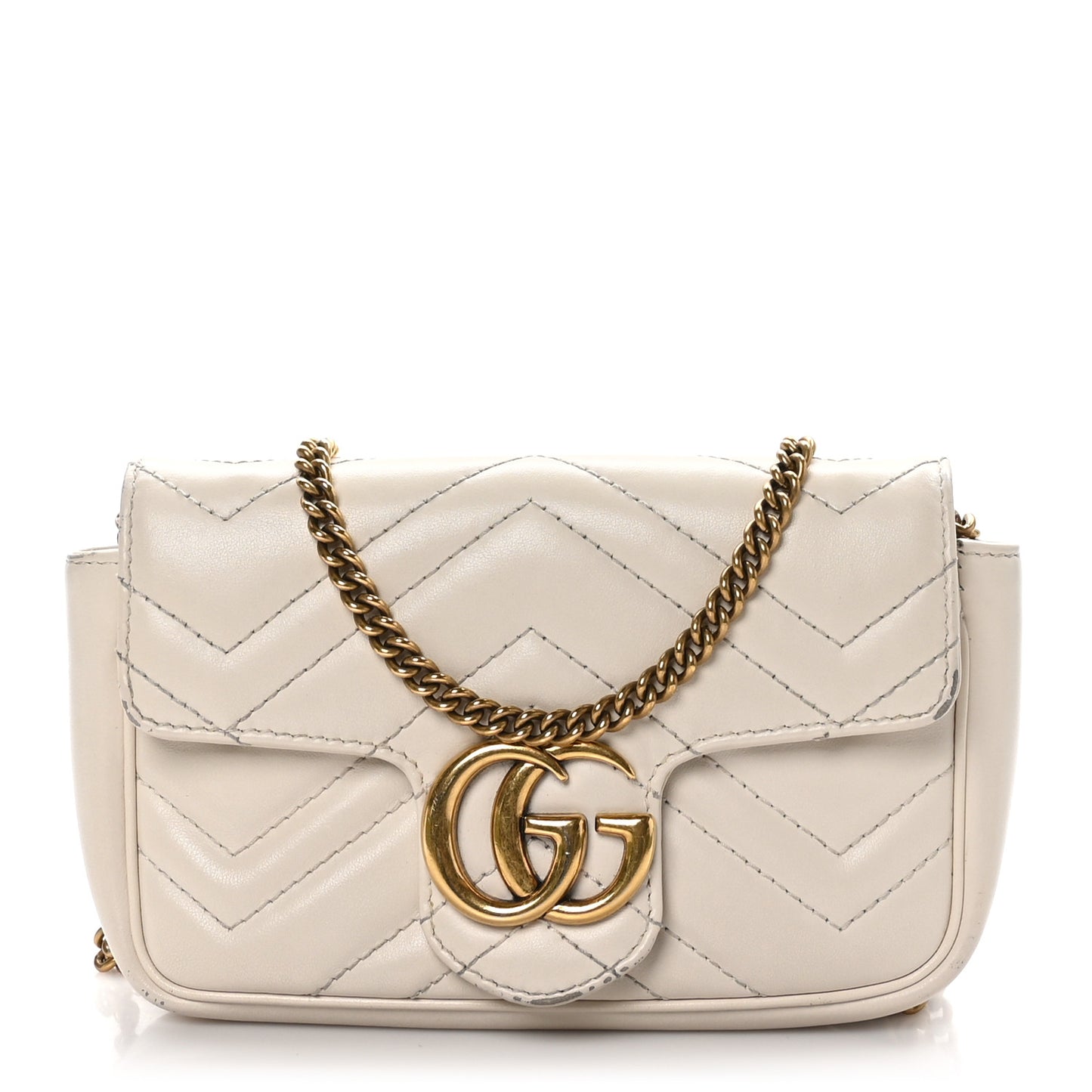 Calfskin Matelasse Super Mini GG Marmont Shoulder Bag White