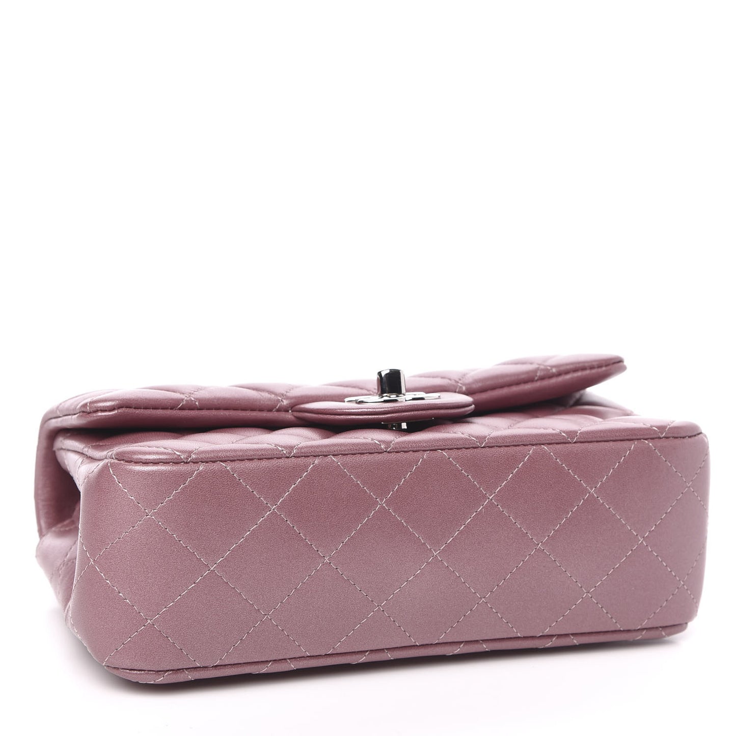 Metallic Lambskin Quilted Mini Rectangular Flap Pink