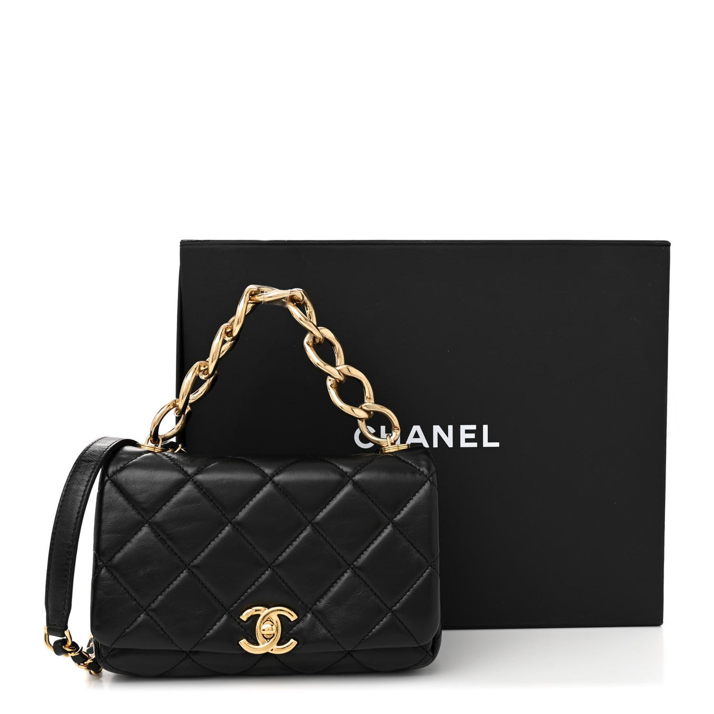 Lambskin Quilted Small Color Match Flap Black