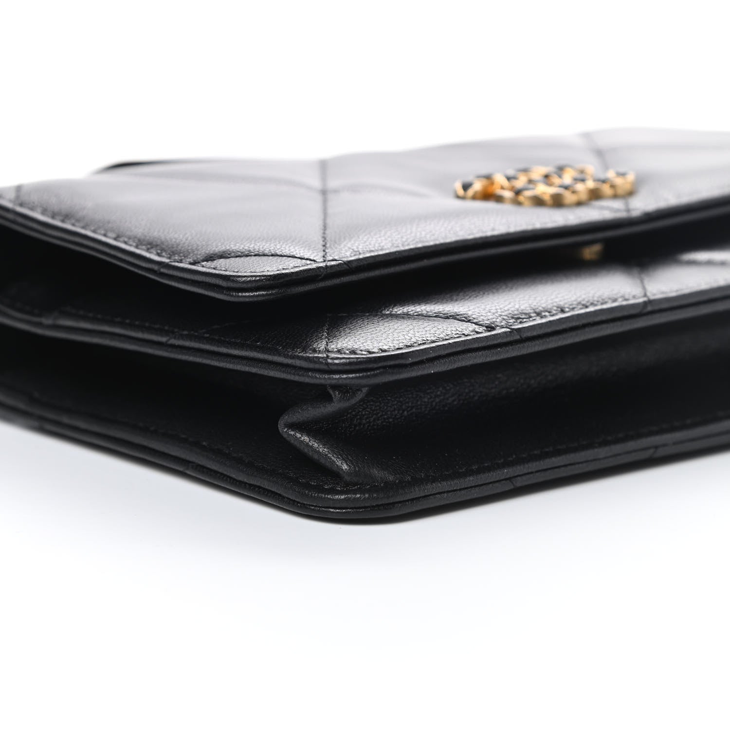 Chanel Shiny Goatskin Quilted Chanel 19 Wallet On Chain WOC Black 10 of 13