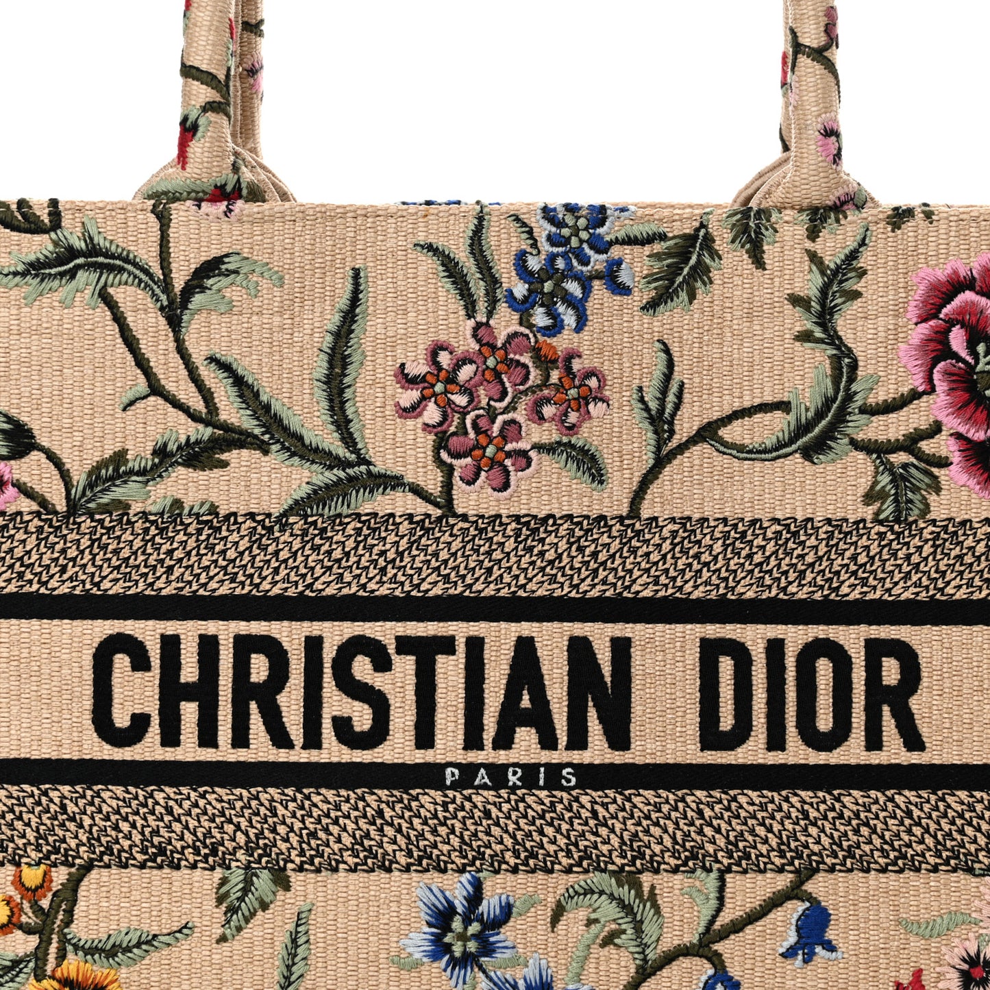 Raffia Embroidered Petites Fleurs Medium Book Tote Natural