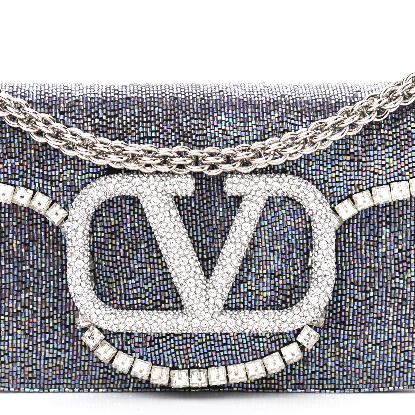 Swarovski Crystal Embroidered Vlogo Small Loco Shoulder Bag Crystal Lilac Silver
